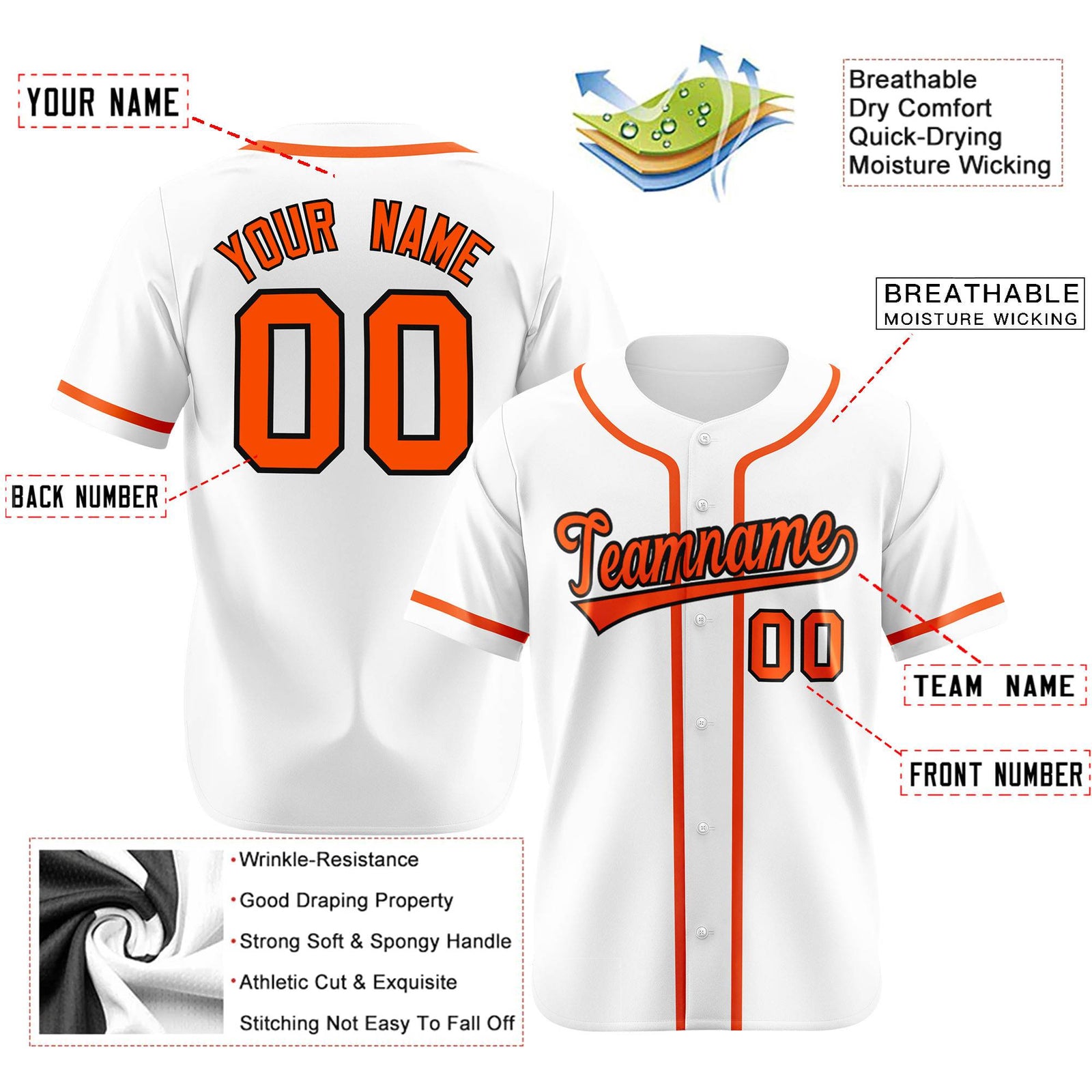 Custom White Orange Classic Style Authentic Baseball Jersey