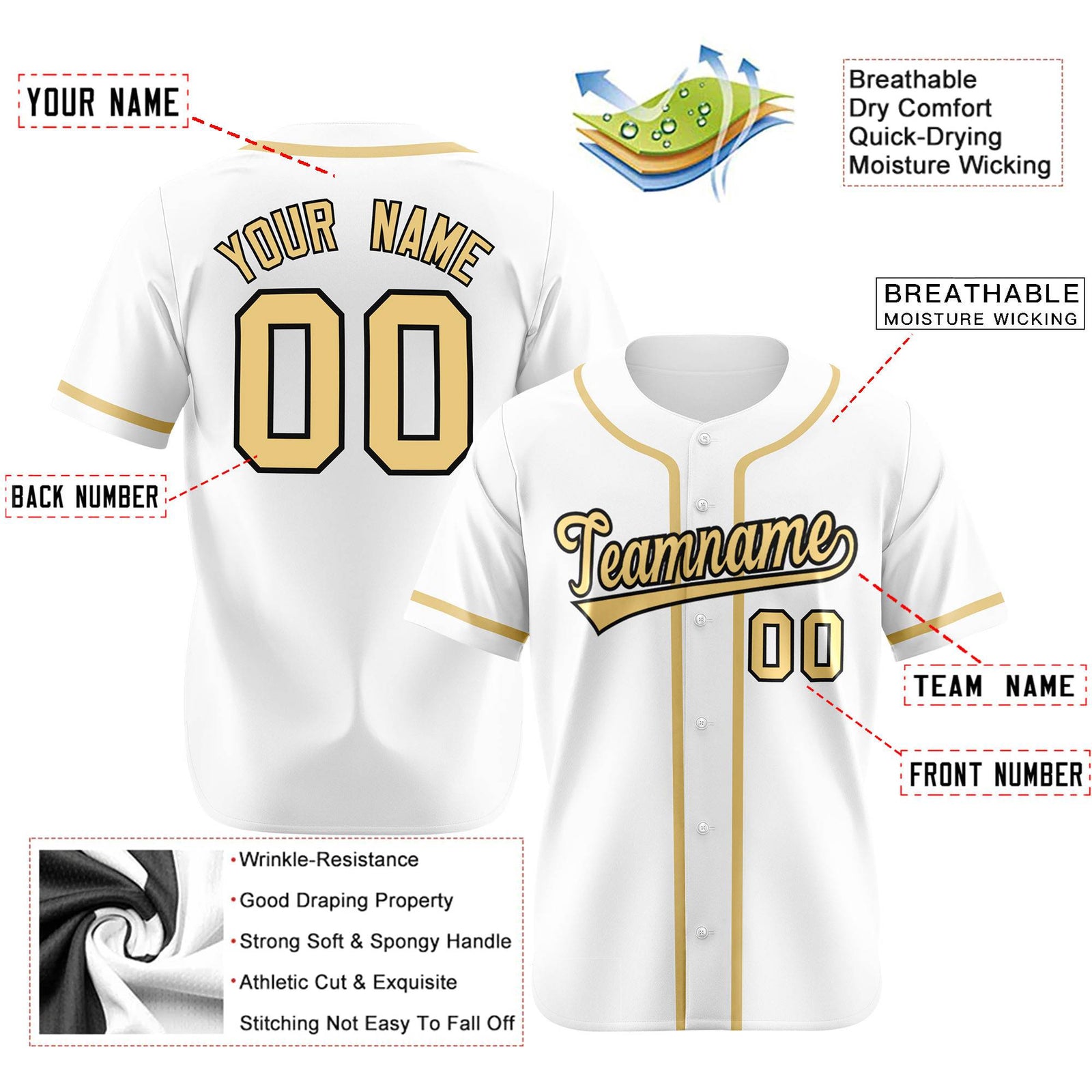Custom White Khaki Classic Style Authentic Baseball Jersey