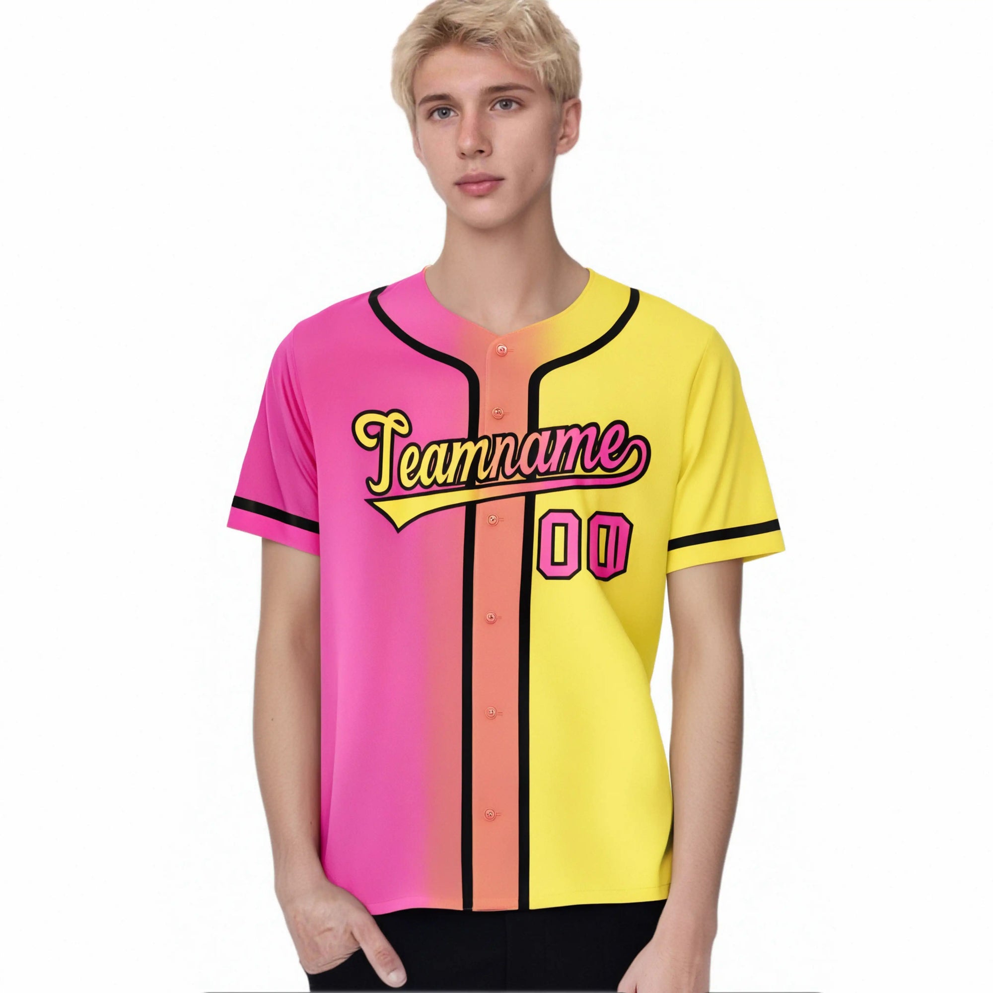 Custom Pink Yellow Gradient Authentic Baseball Jersey