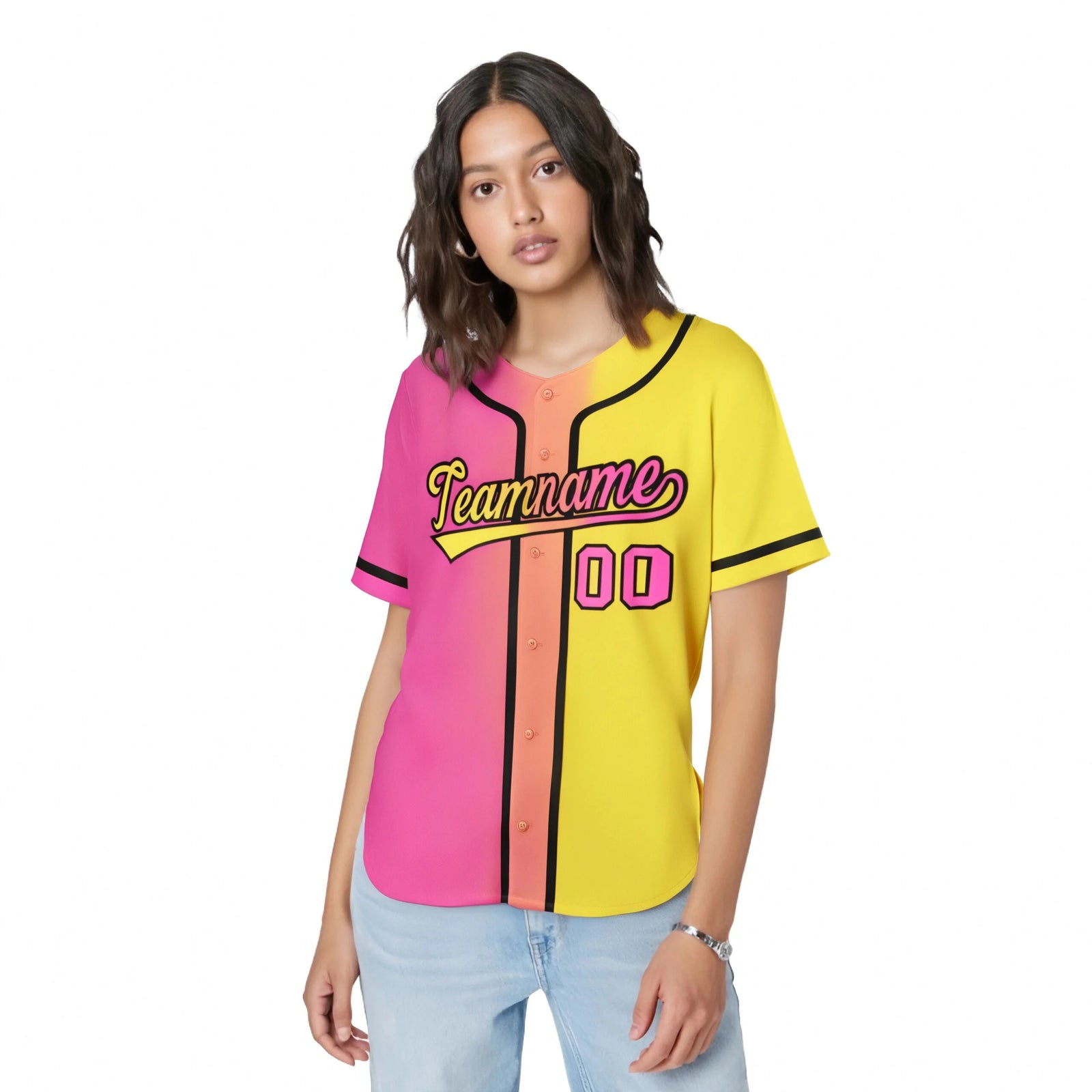 Custom Pink Yellow Gradient Authentic Baseball Jersey