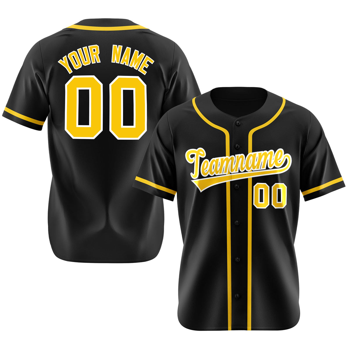 Custom Black Gold Classic Style Authentic Baseball Jersey