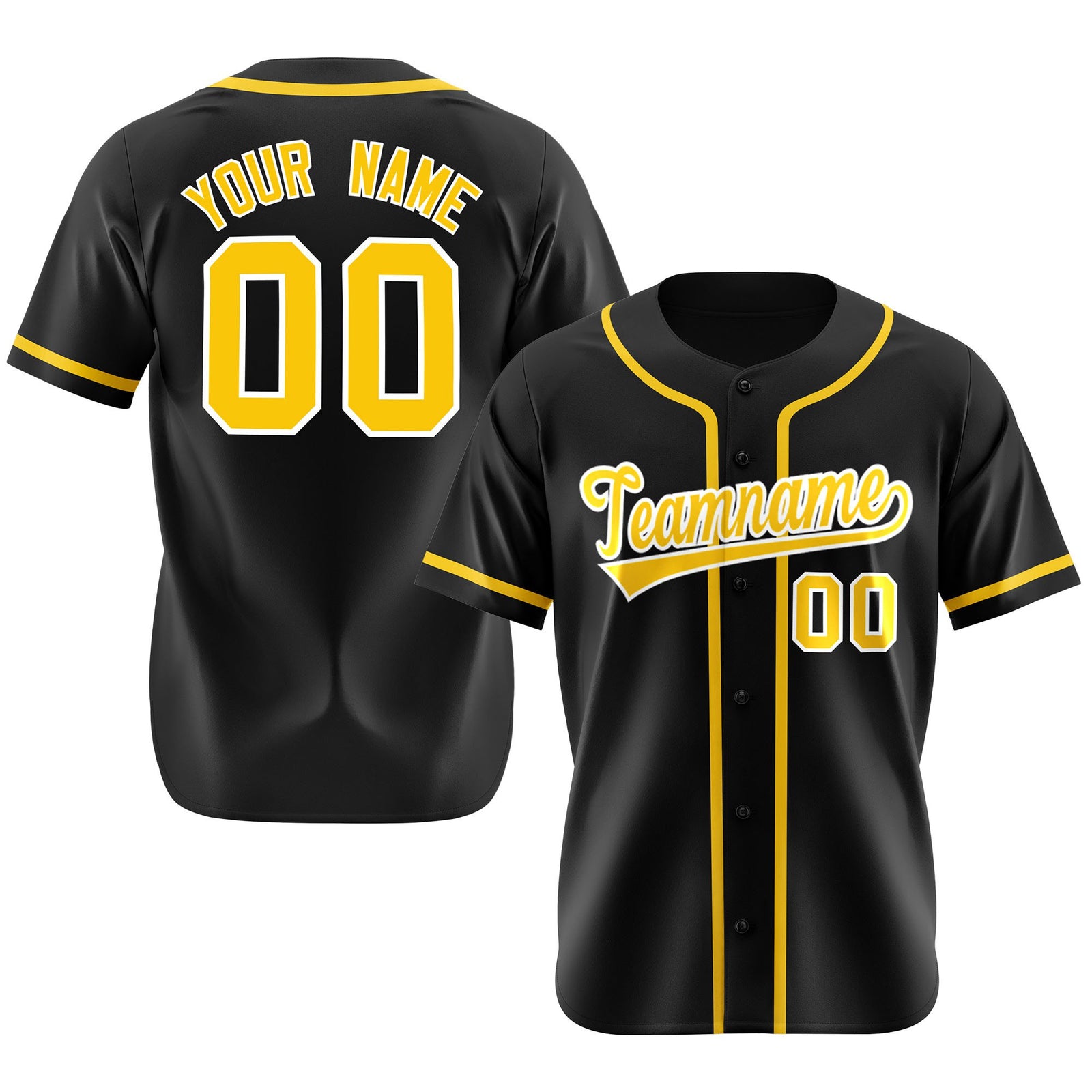 Custom Black Gold Classic Style Authentic Baseball Jersey