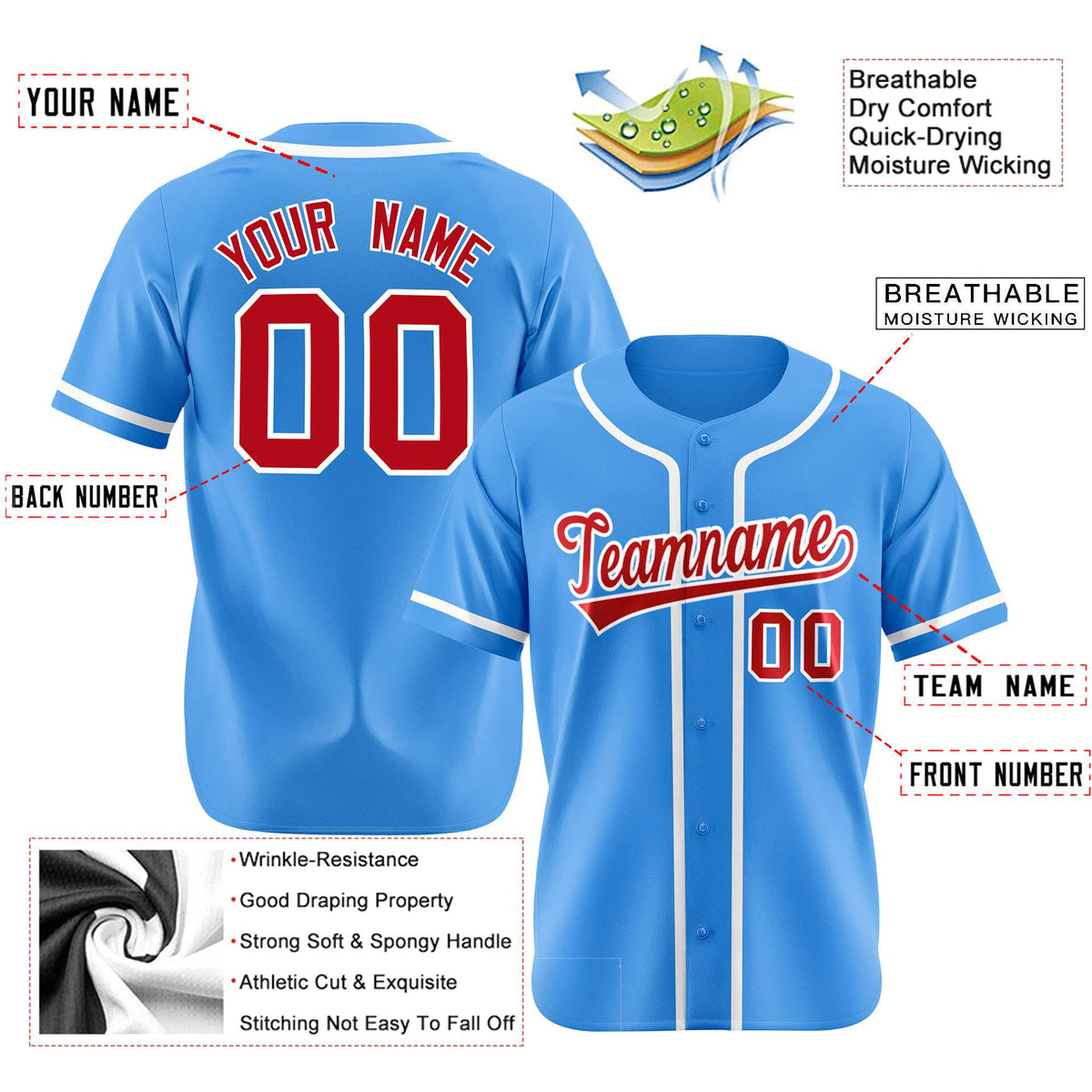 Custom Powder Blue White Classic Style Authentic Baseball Jersey