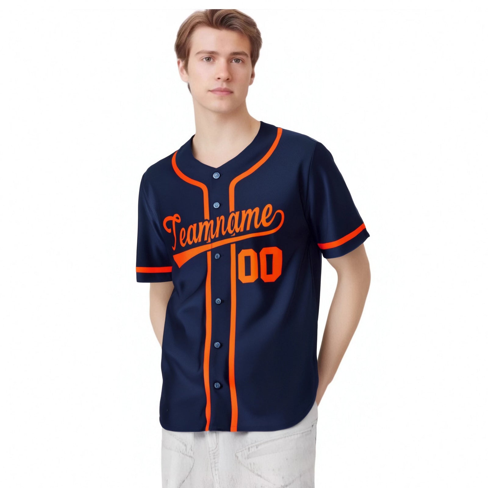 Custom Navy Orange Classic Style Authentic Baseball Jersey