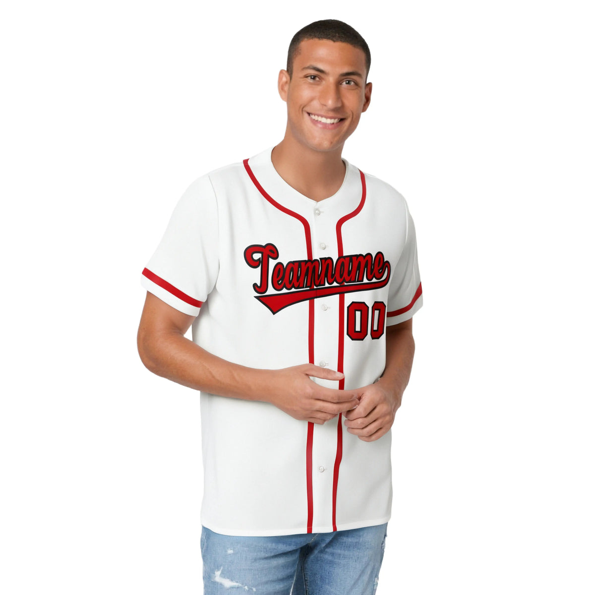 Custom White Red Classic Style Authentic Baseball Jersey