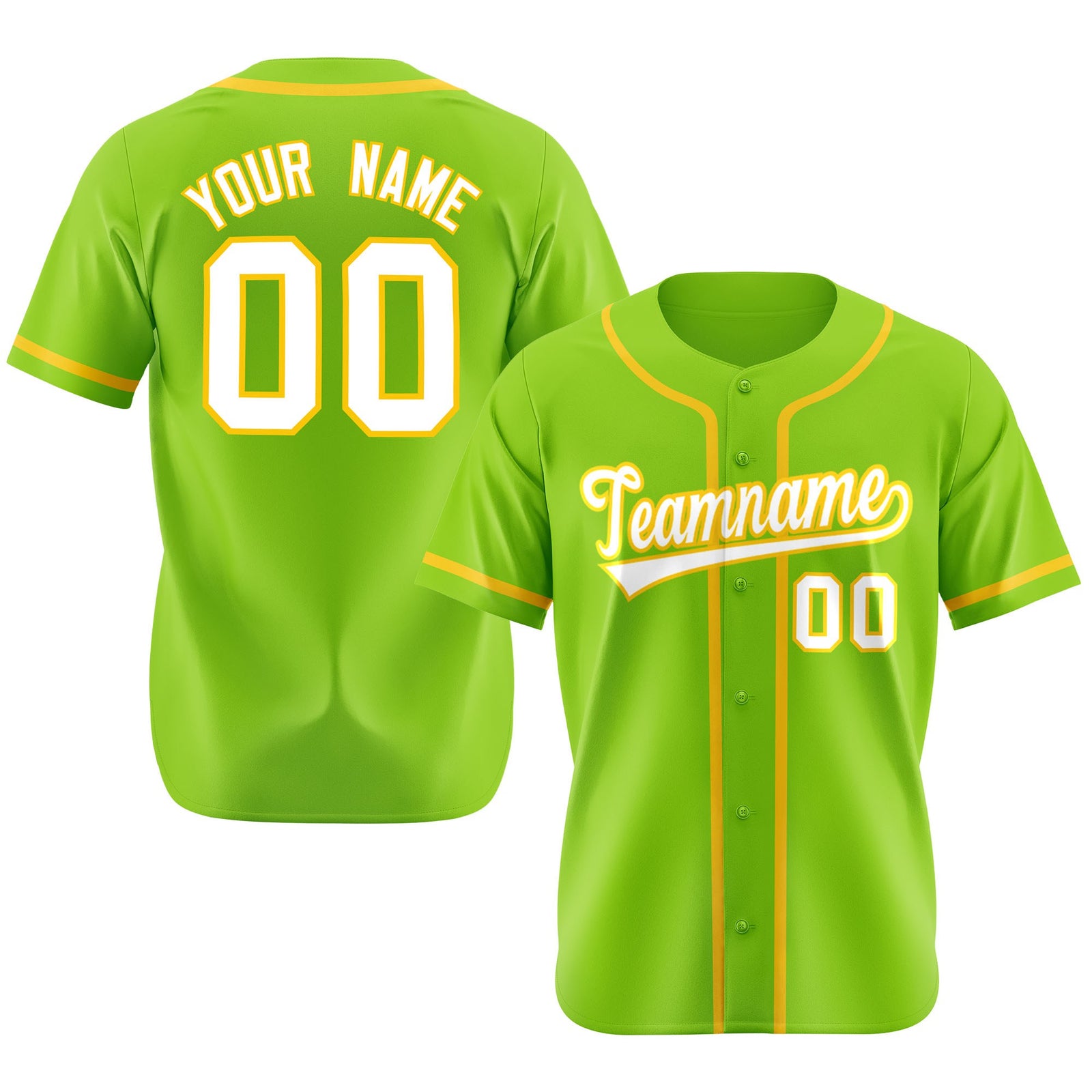 Custom Neon Green Gold-White Classic Style Authentic Baseball Jersey