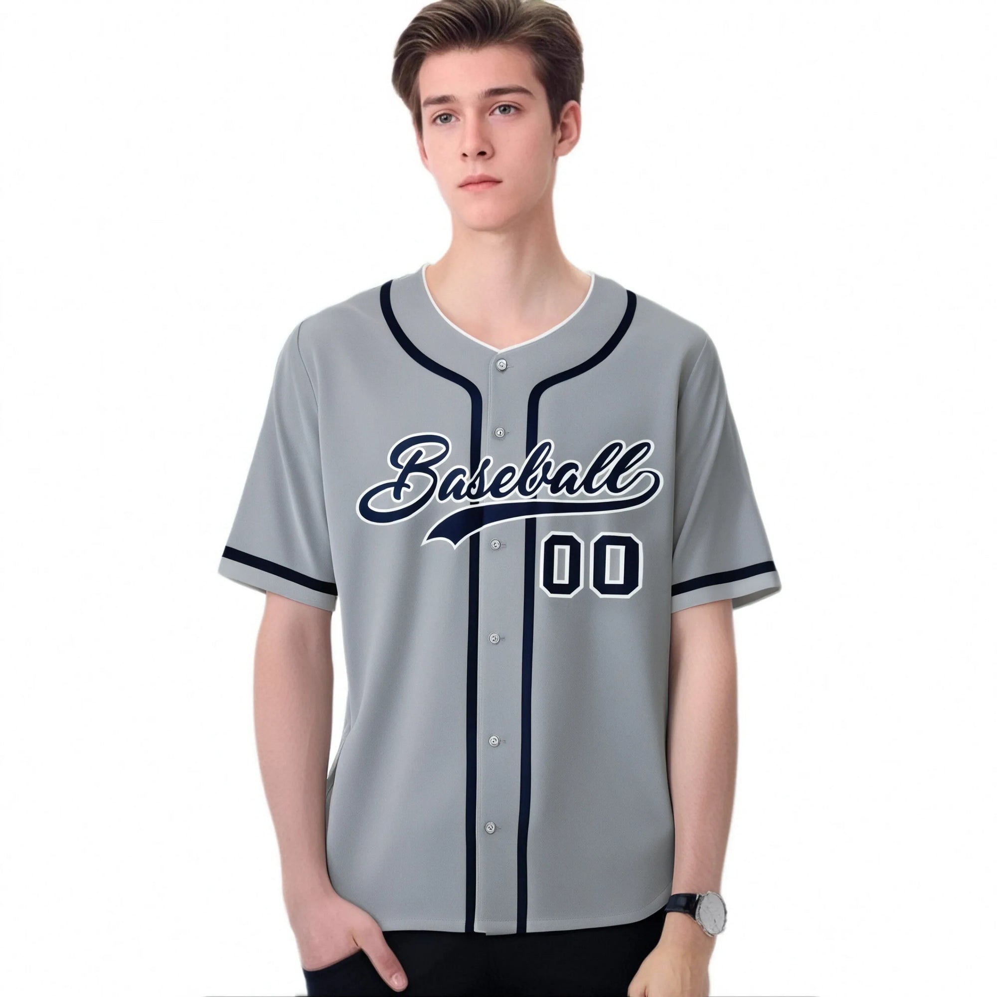 Custom Gray Navy Classic Style Authentic Baseball Jersey