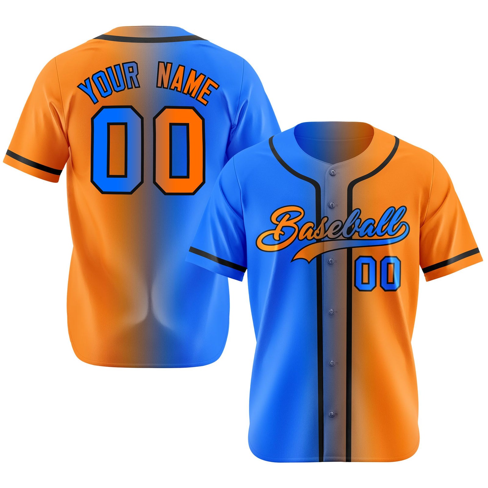 Custom Orange Blue Gradient Style Authentic Baseball Jersey