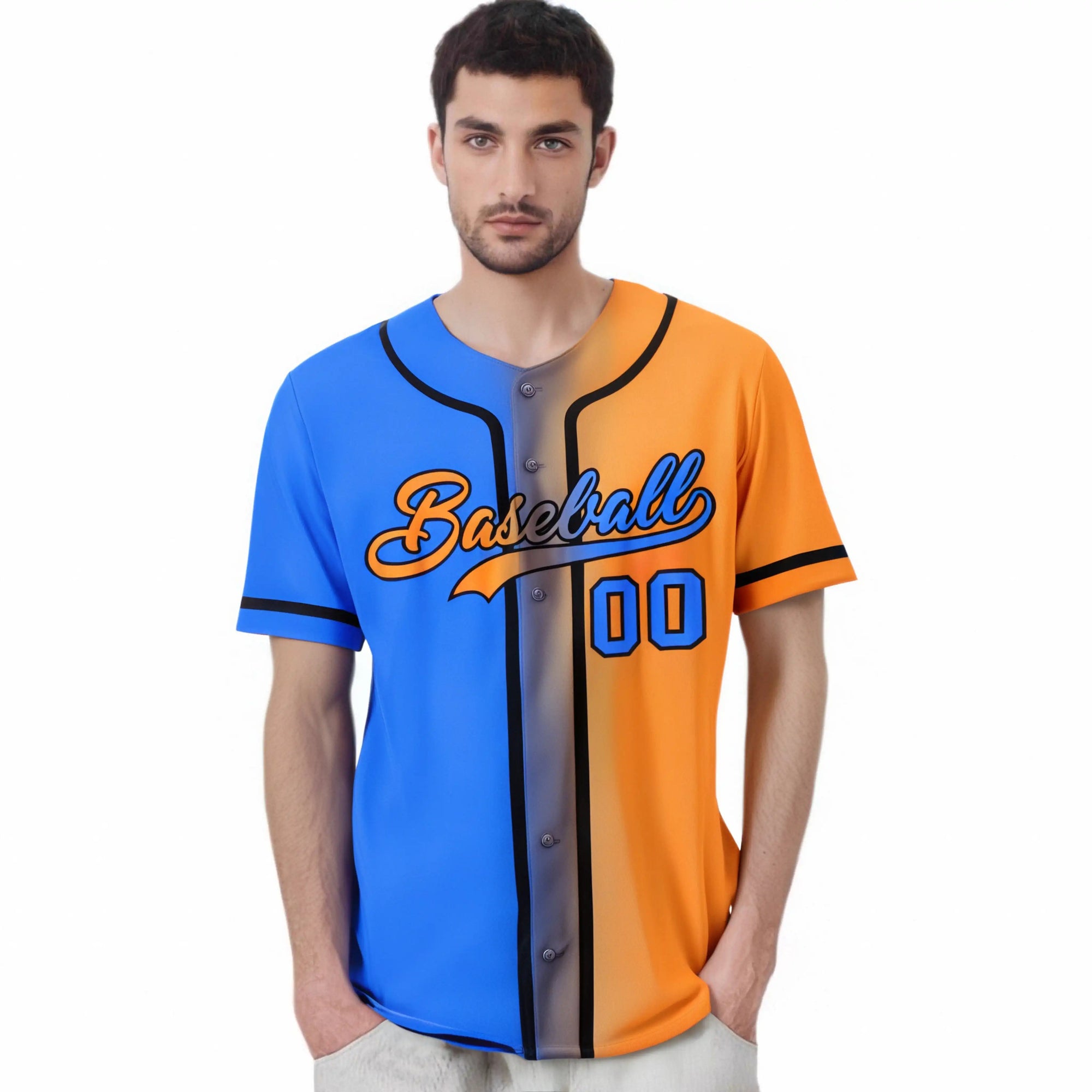 Custom Orange Blue Gradient Style Authentic Baseball Jersey