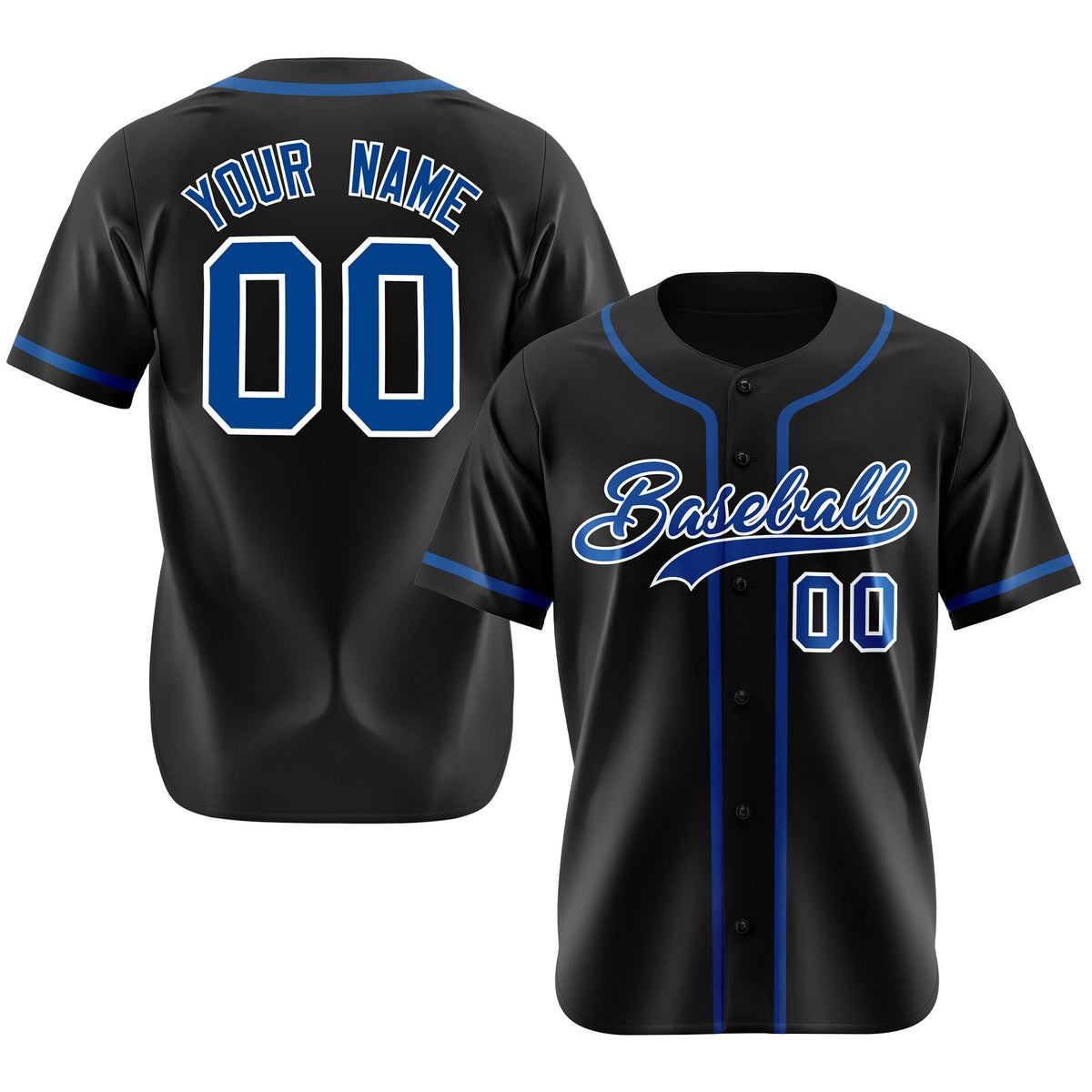 Custom Black Royal Blue Classic Style Authentic Baseball Jersey