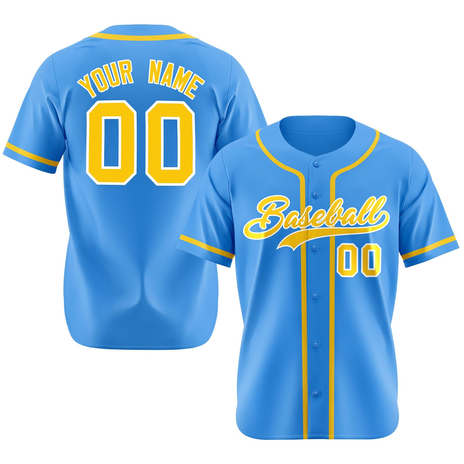 Custom Powder Blue Glod Classic Style Authentic Baseball Jersey
