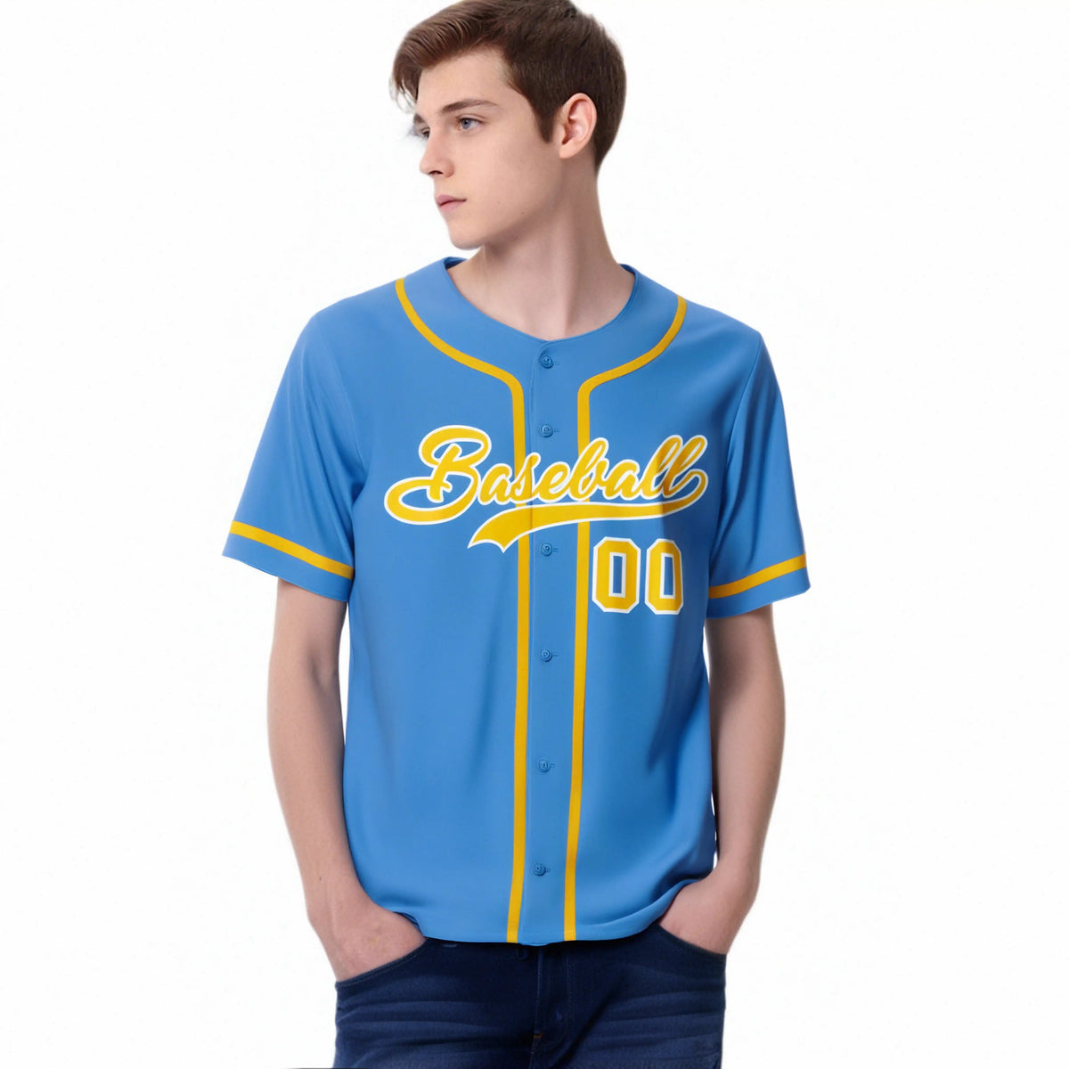 Custom Powder Blue Glod Classic Style Authentic Baseball Jersey