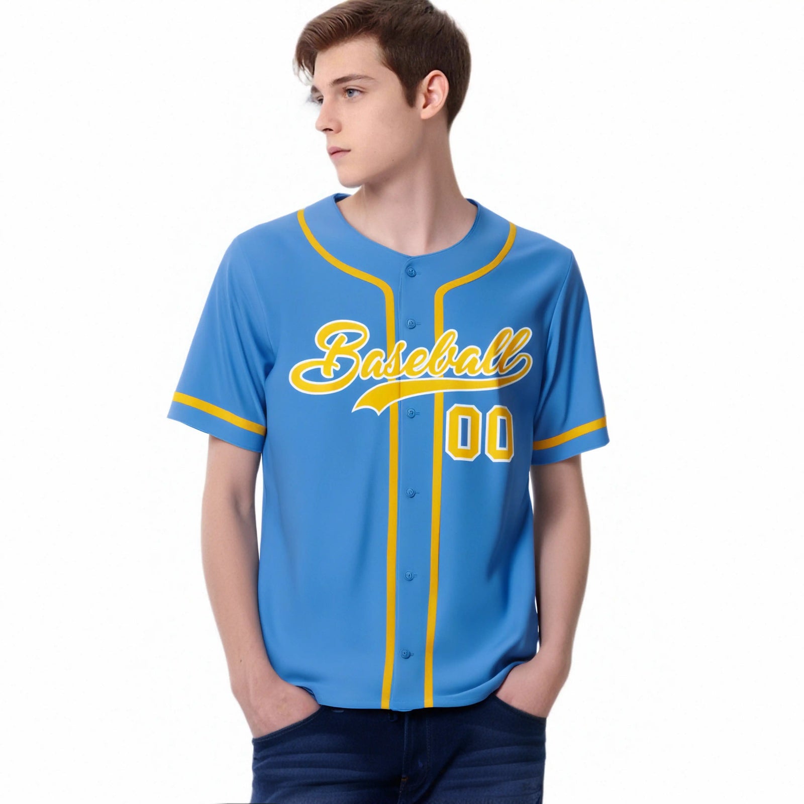 Custom Powder Blue Glod Classic Style Authentic Baseball Jersey