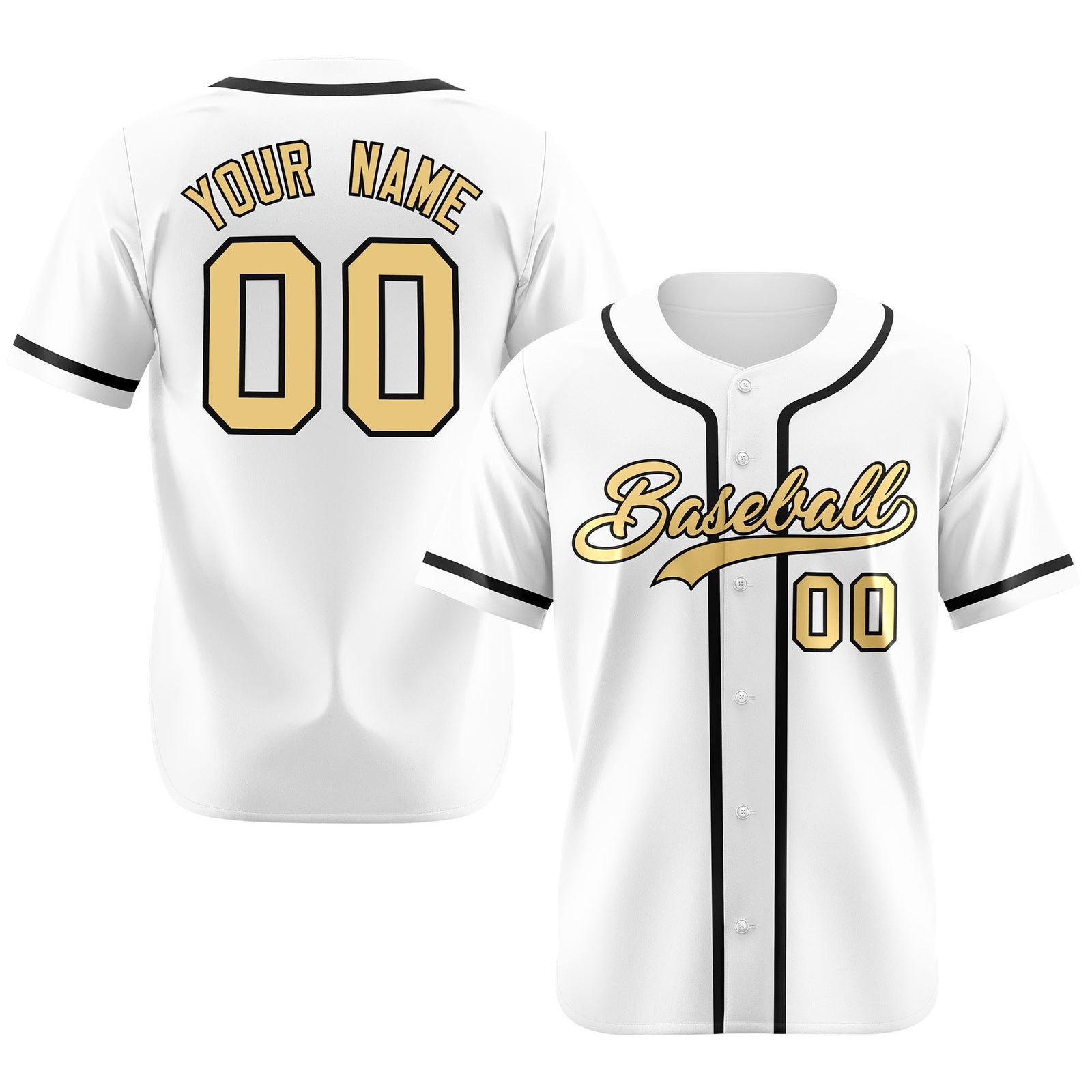 Custom White Glod-Black Classic Style Authentic Baseball Jersey