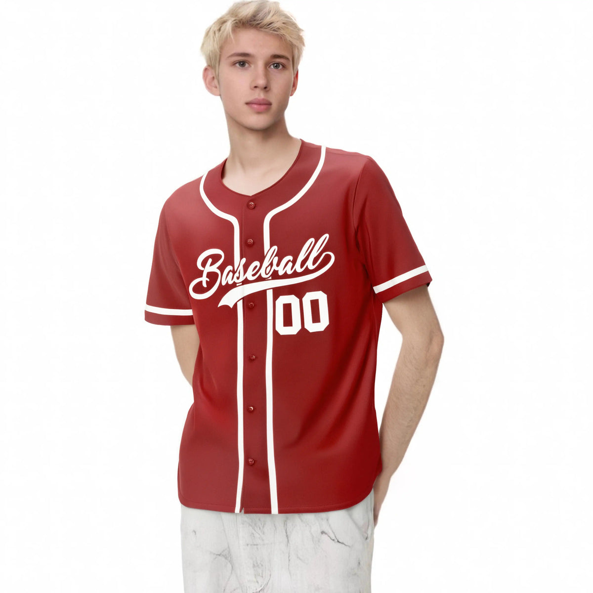 Custom Red White Classic Style Authentic Baseball Jersey