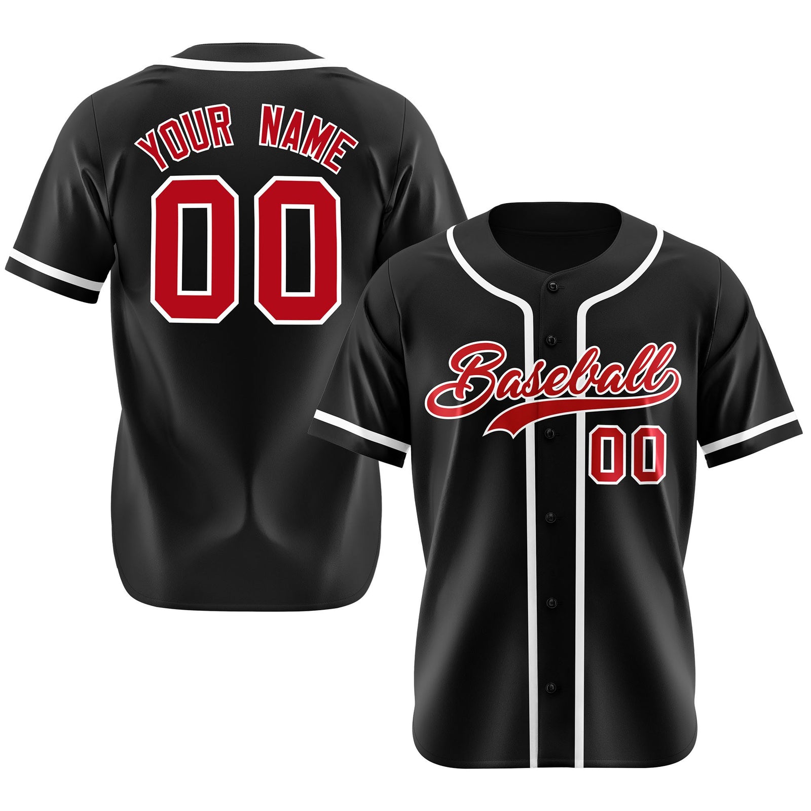 Custom Black Red-White Classic Style Authentic Baseball Jersey