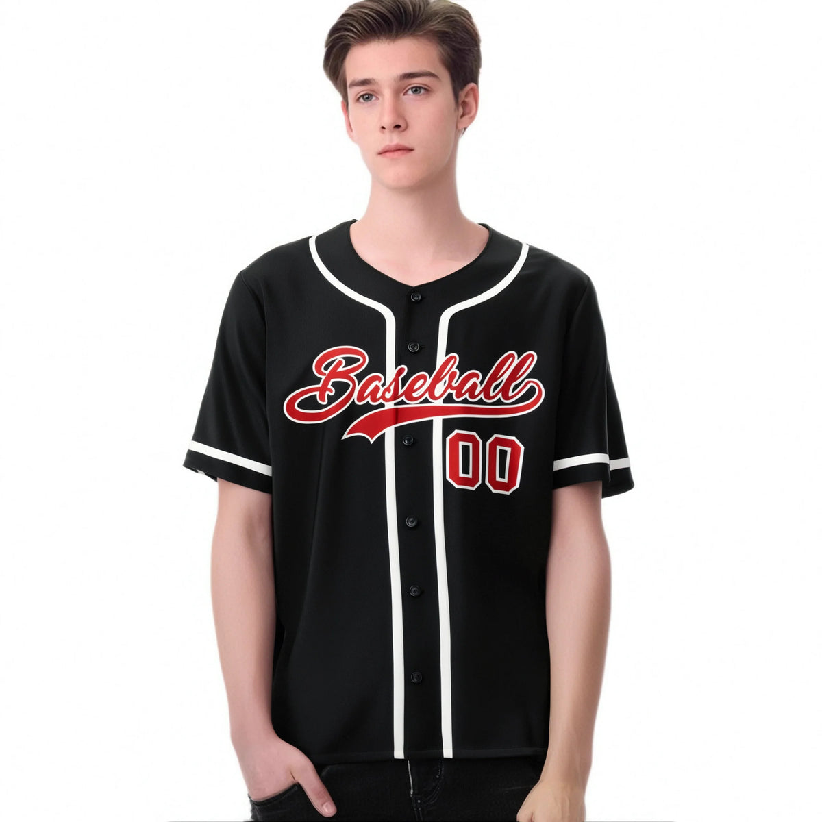 Custom Black Red-White Classic Style Authentic Baseball Jersey
