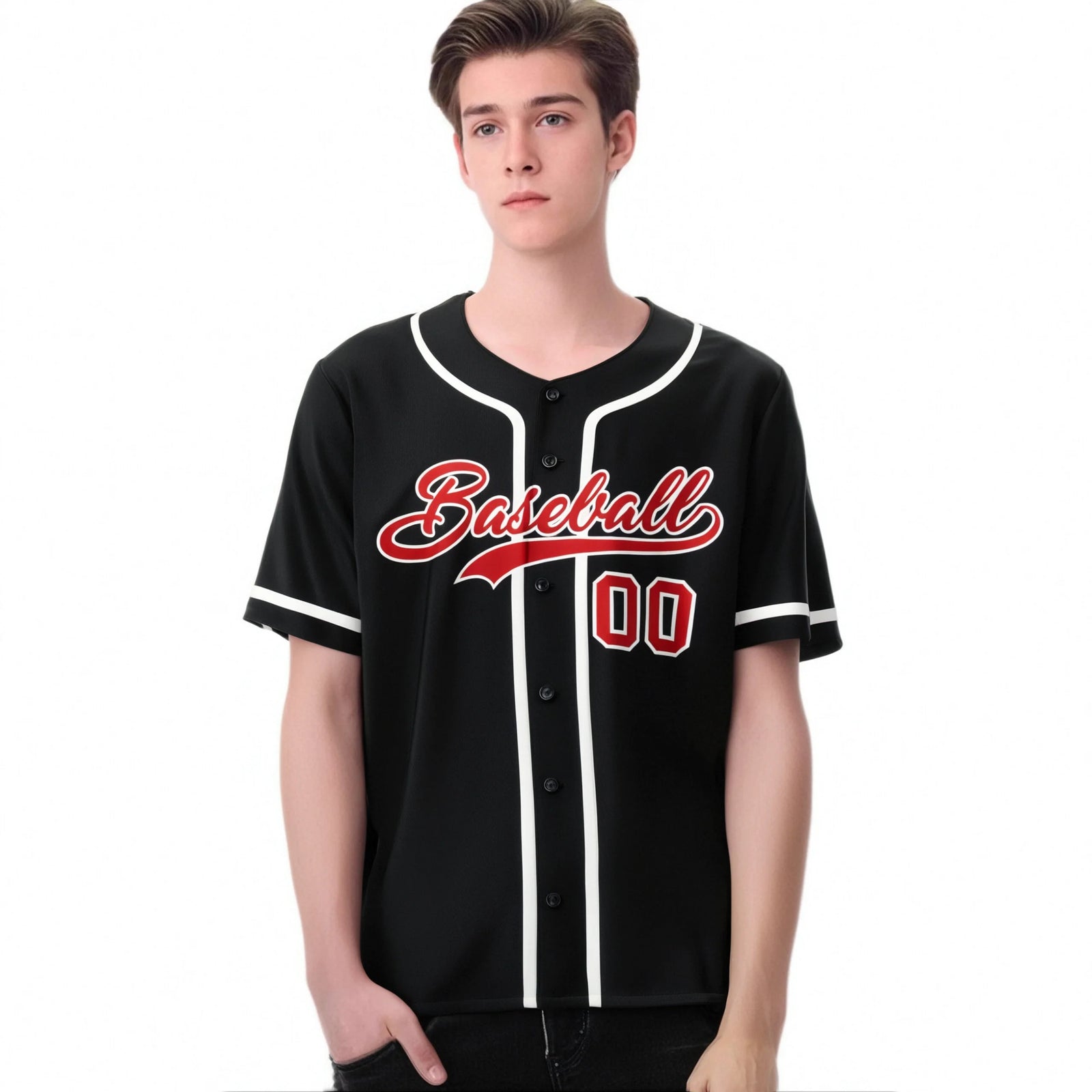 Custom Black Red-White Classic Style Authentic Baseball Jersey