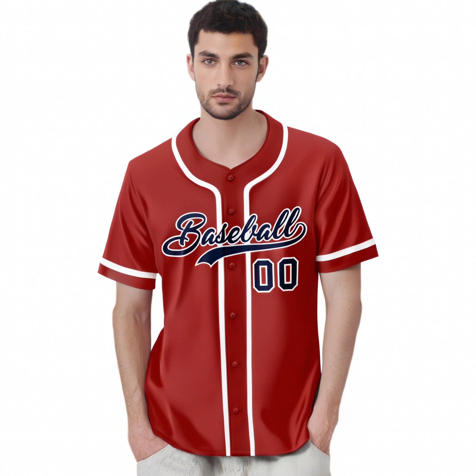 Custom Red Navy-White Classic Style Authentic Baseball Jersey