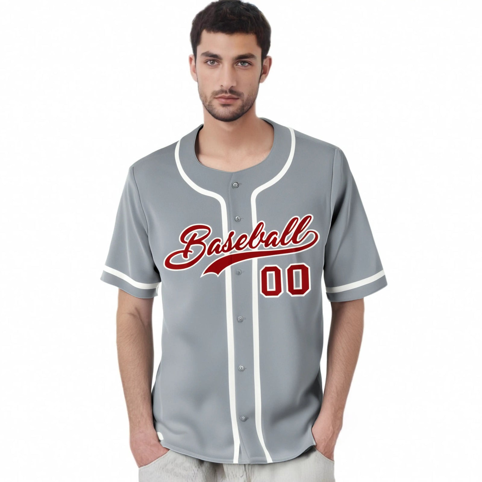 Custom Gray Red-White Classic Style Authentic Baseball Jersey