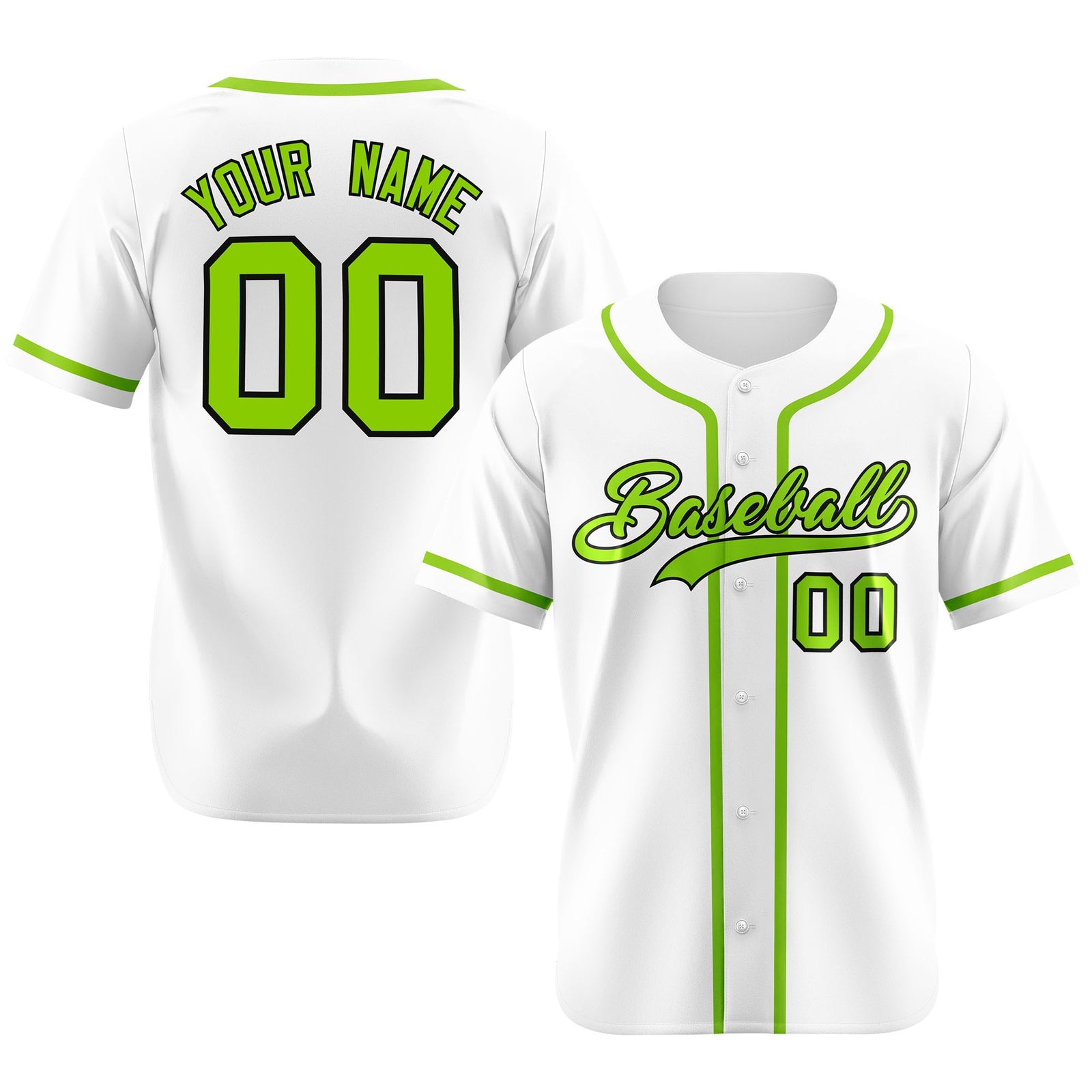 Custom White Neon Green Classic Style Authentic Baseball Jersey