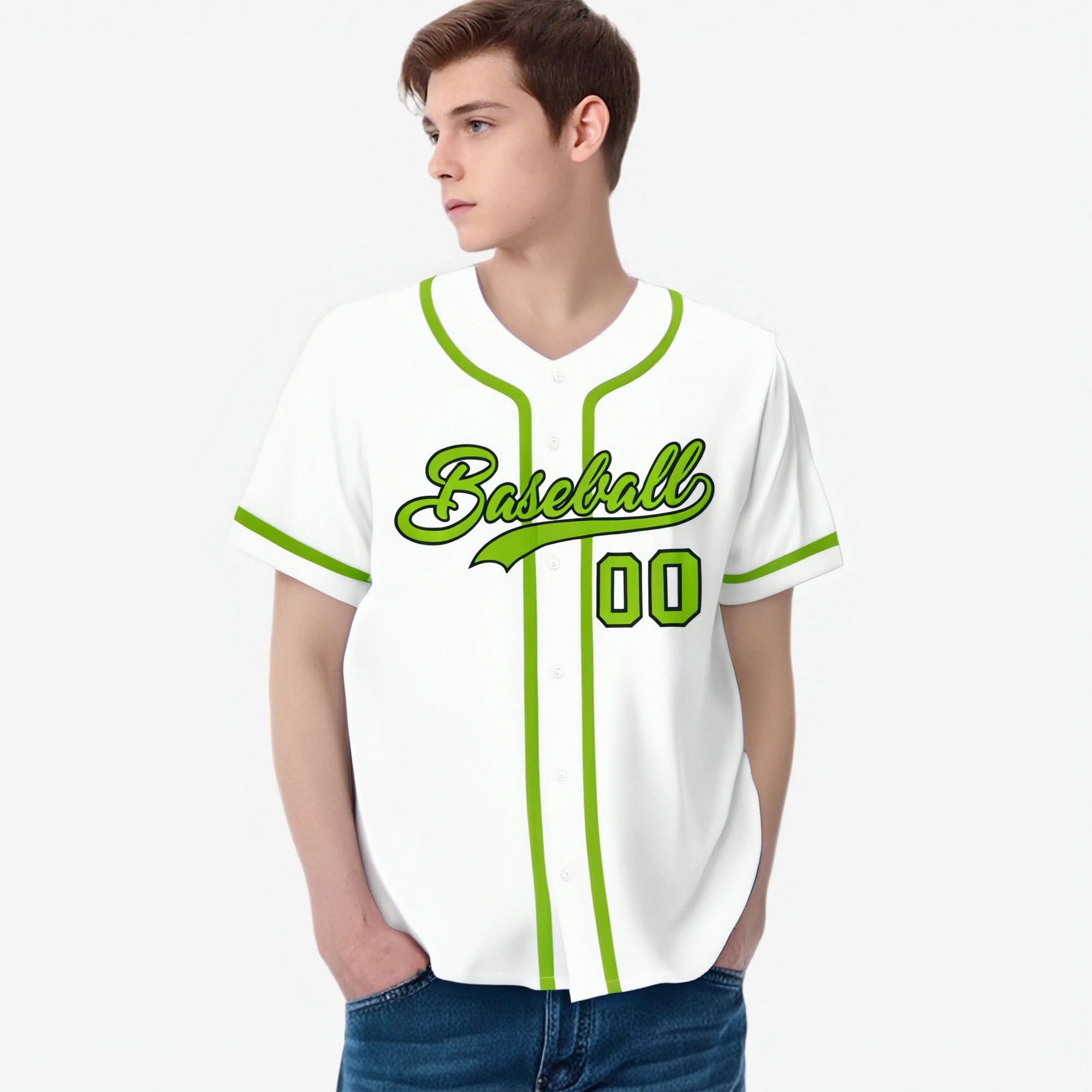 Custom White Neon Green Classic Style Authentic Baseball Jersey