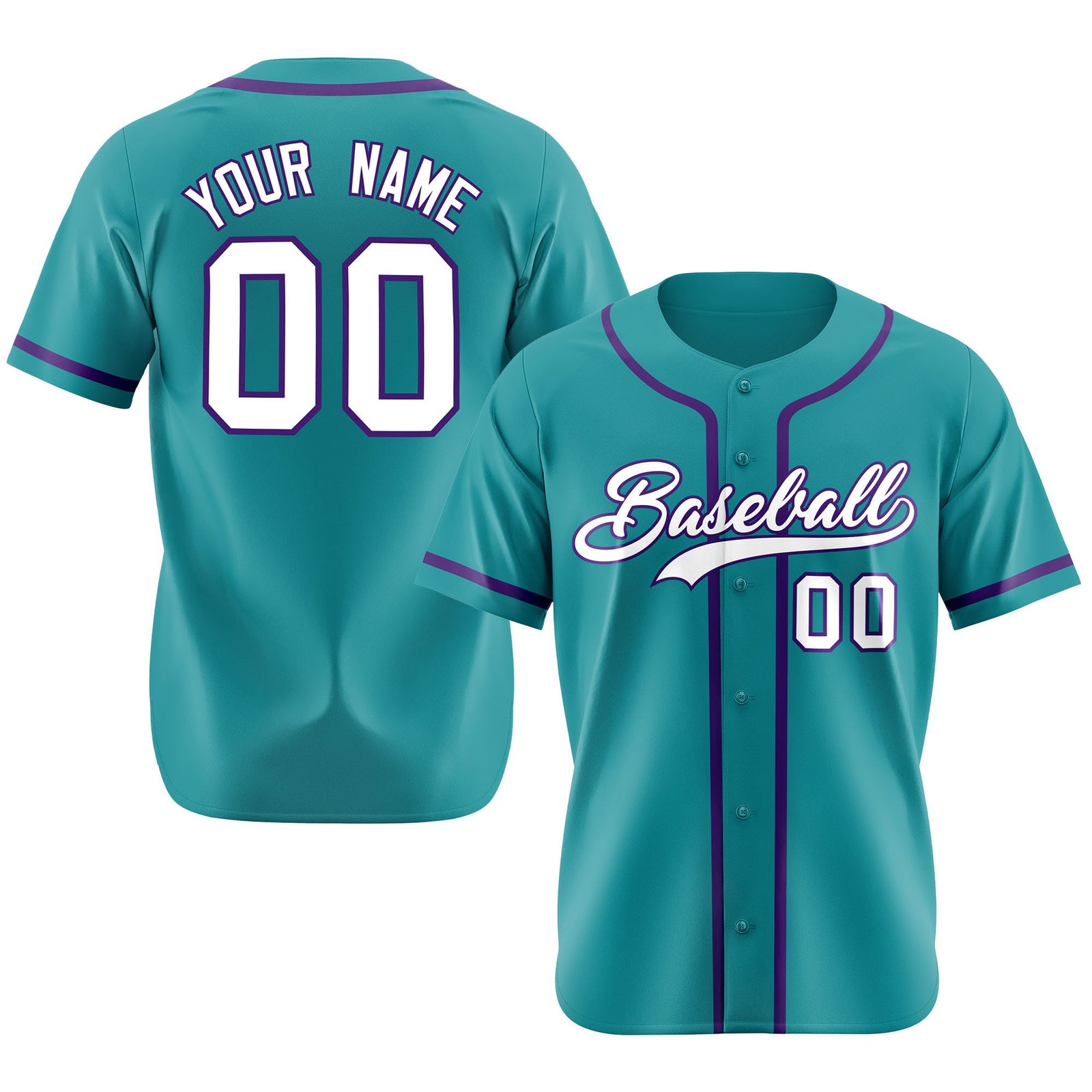 Custom Aqua White-Purple Classic Style Authentic Baseball Jersey