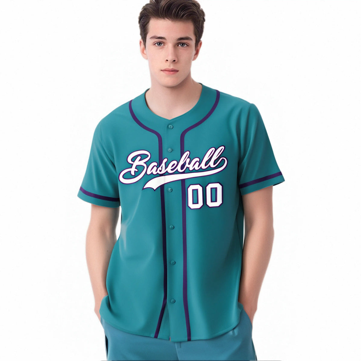 Custom Aqua White-Purple Classic Style Authentic Baseball Jersey