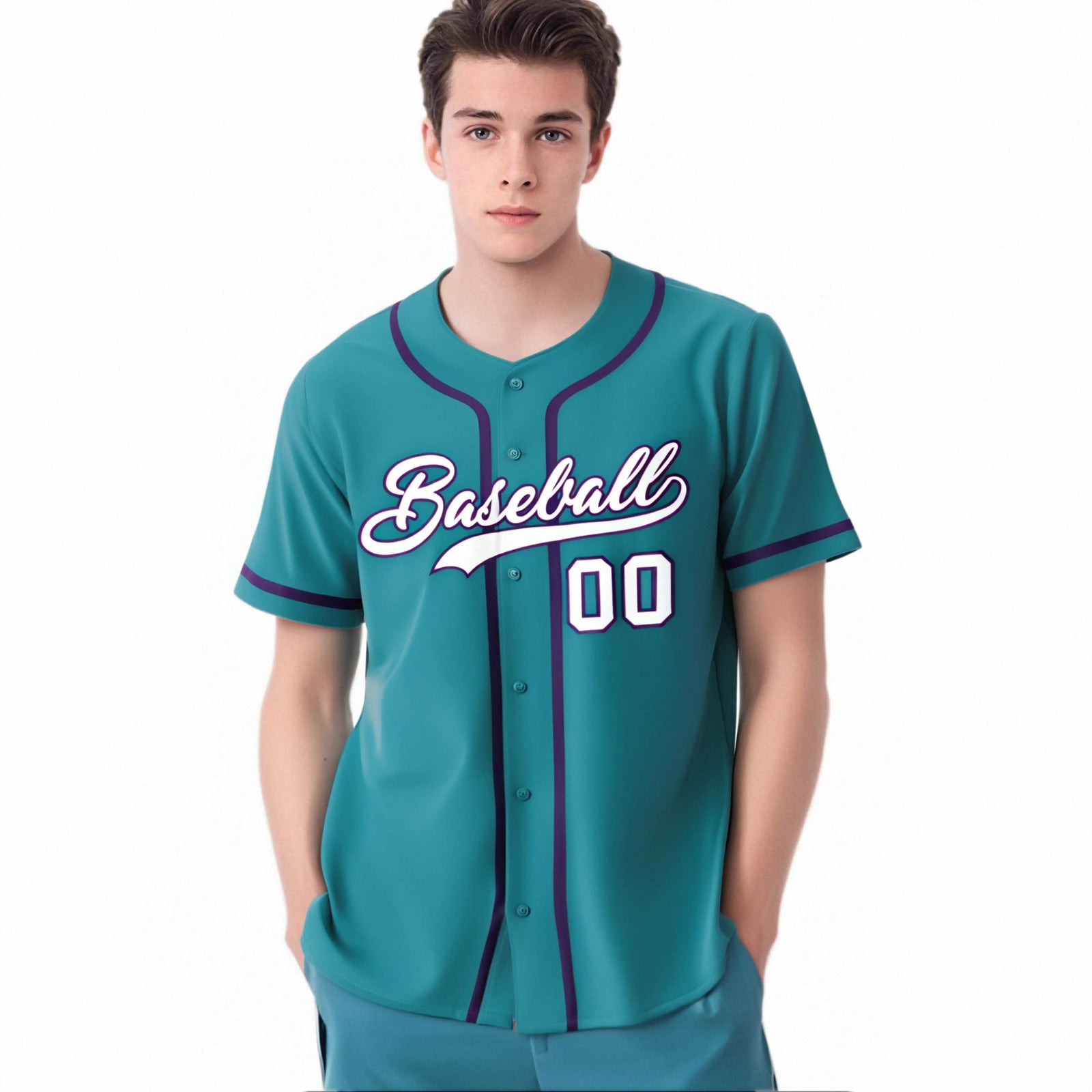 Custom Aqua White-Purple Classic Style Authentic Baseball Jersey