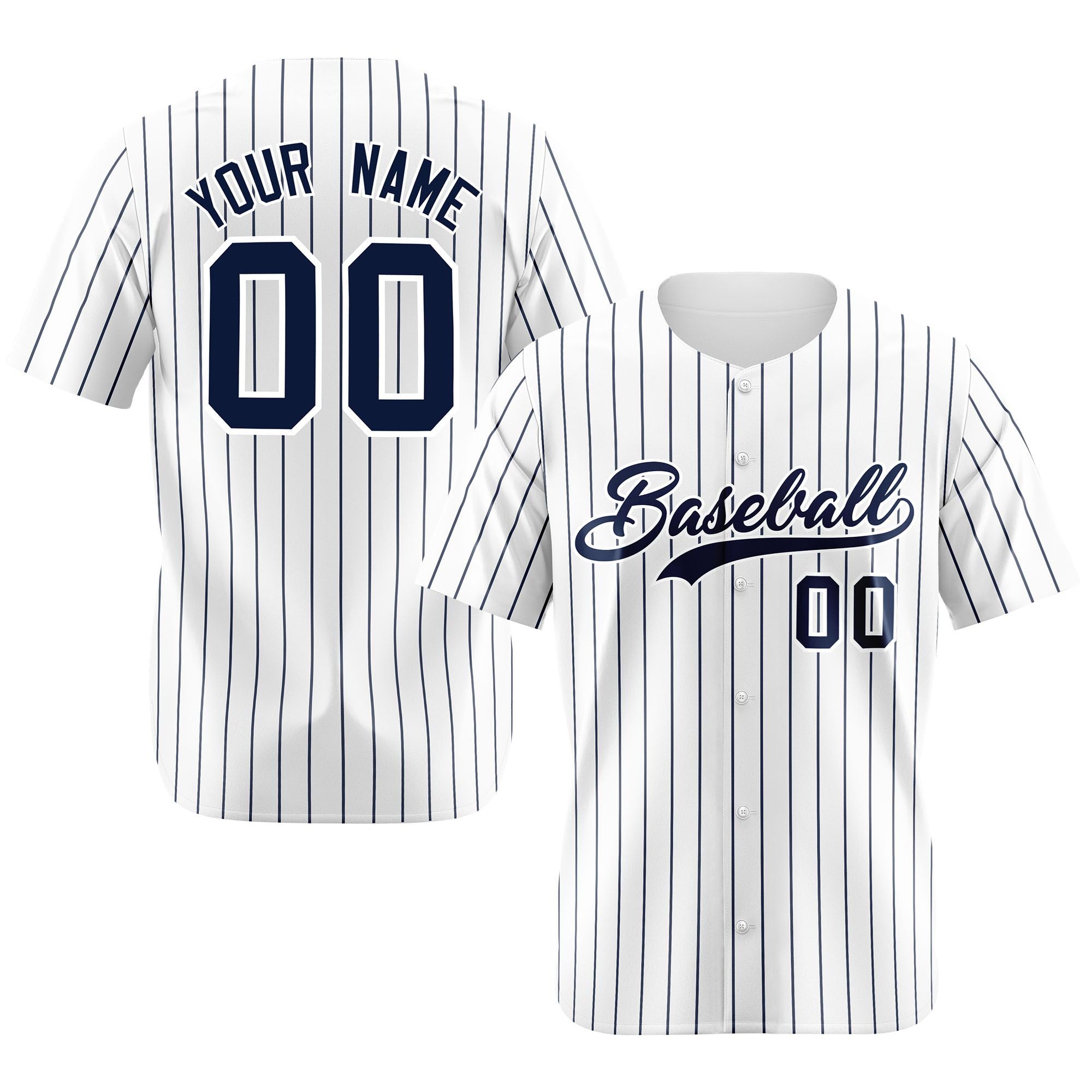 Custom White Navy Pinstripe Authentic Baseball Jersey