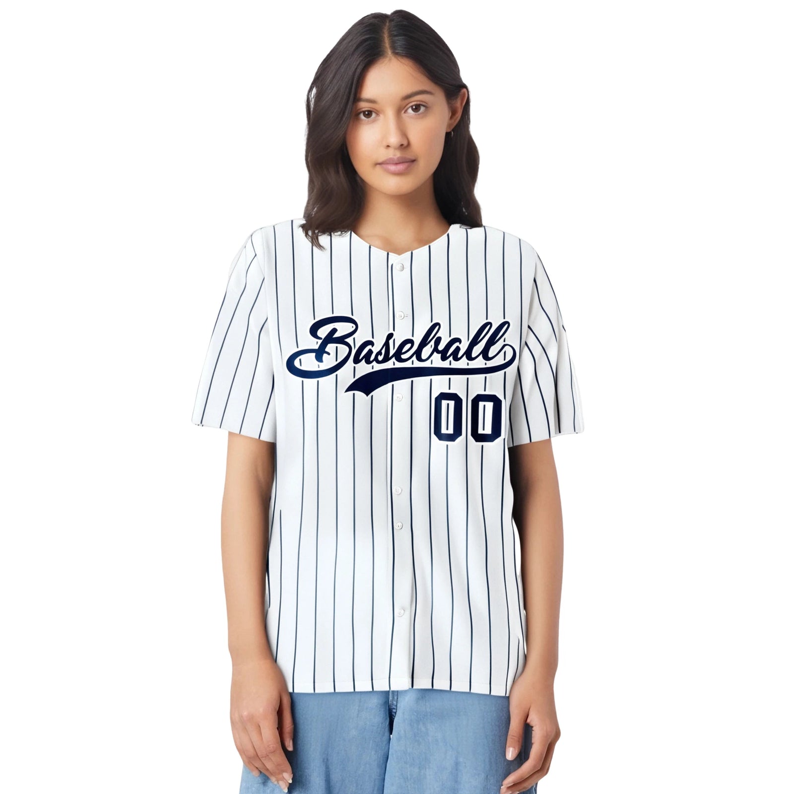 Custom White Navy Pinstripe Authentic Baseball Jersey