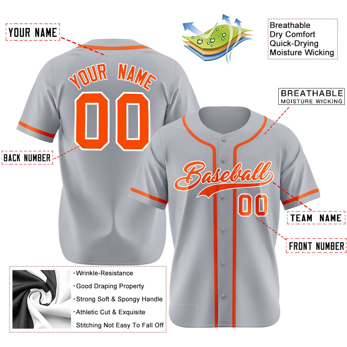 Custom Gray Orange Classic Style Authentic Baseball Jersey