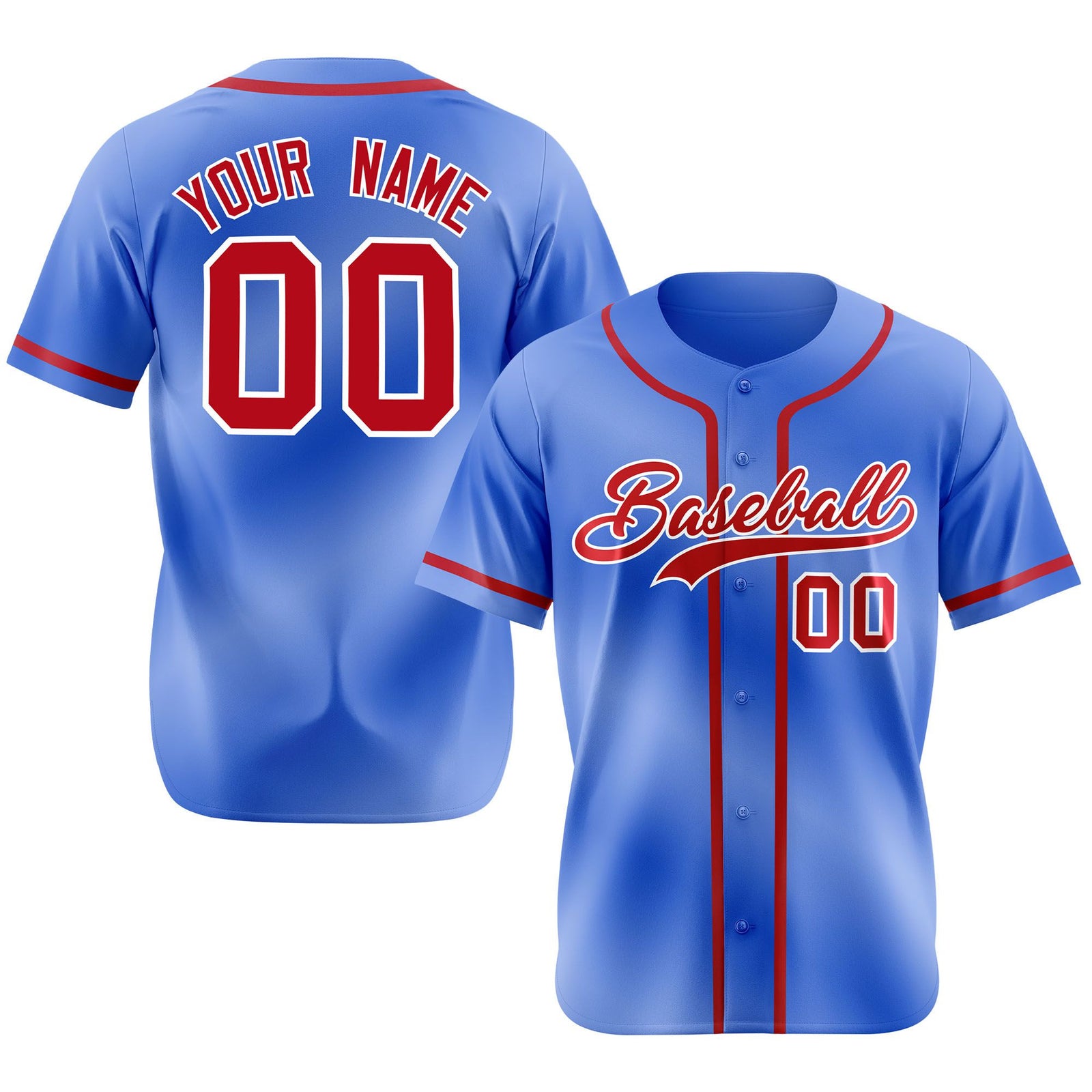 Custom Powder Blue Red Classic Style Authentic Baseball Jersey