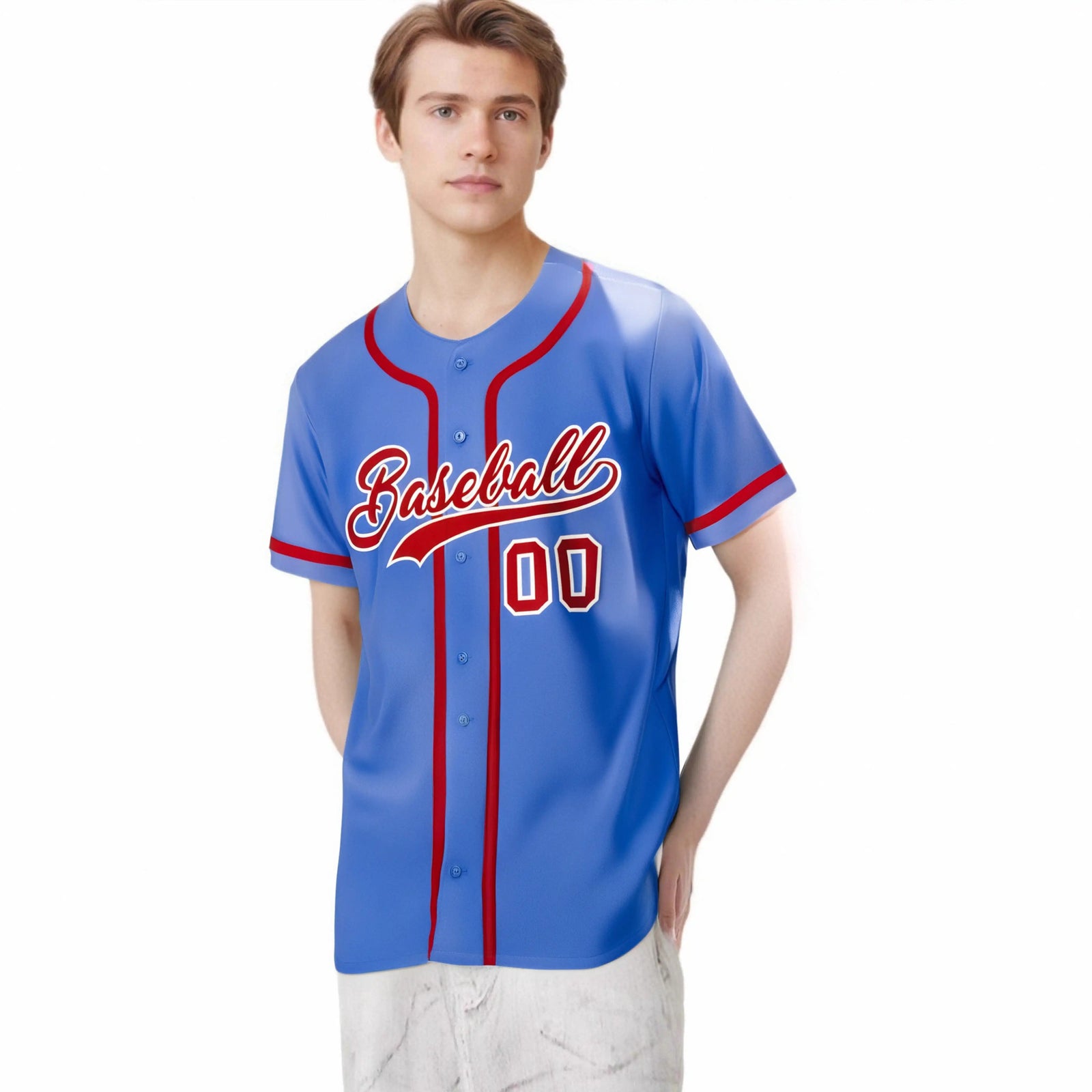 Custom Powder Blue Red Classic Style Authentic Baseball Jersey