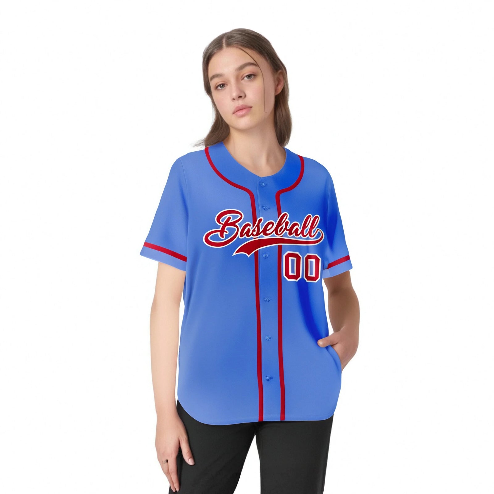 Custom Powder Blue Red Classic Style Authentic Baseball Jersey