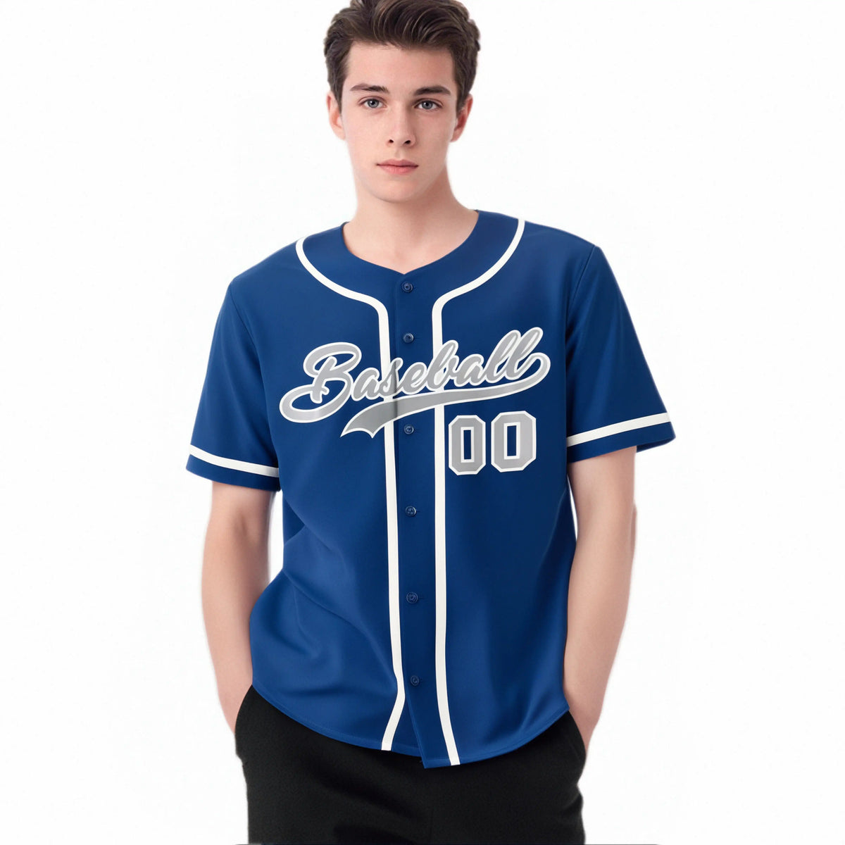 Custom Blue Gray-White Classic Style Authentic Baseball Jersey