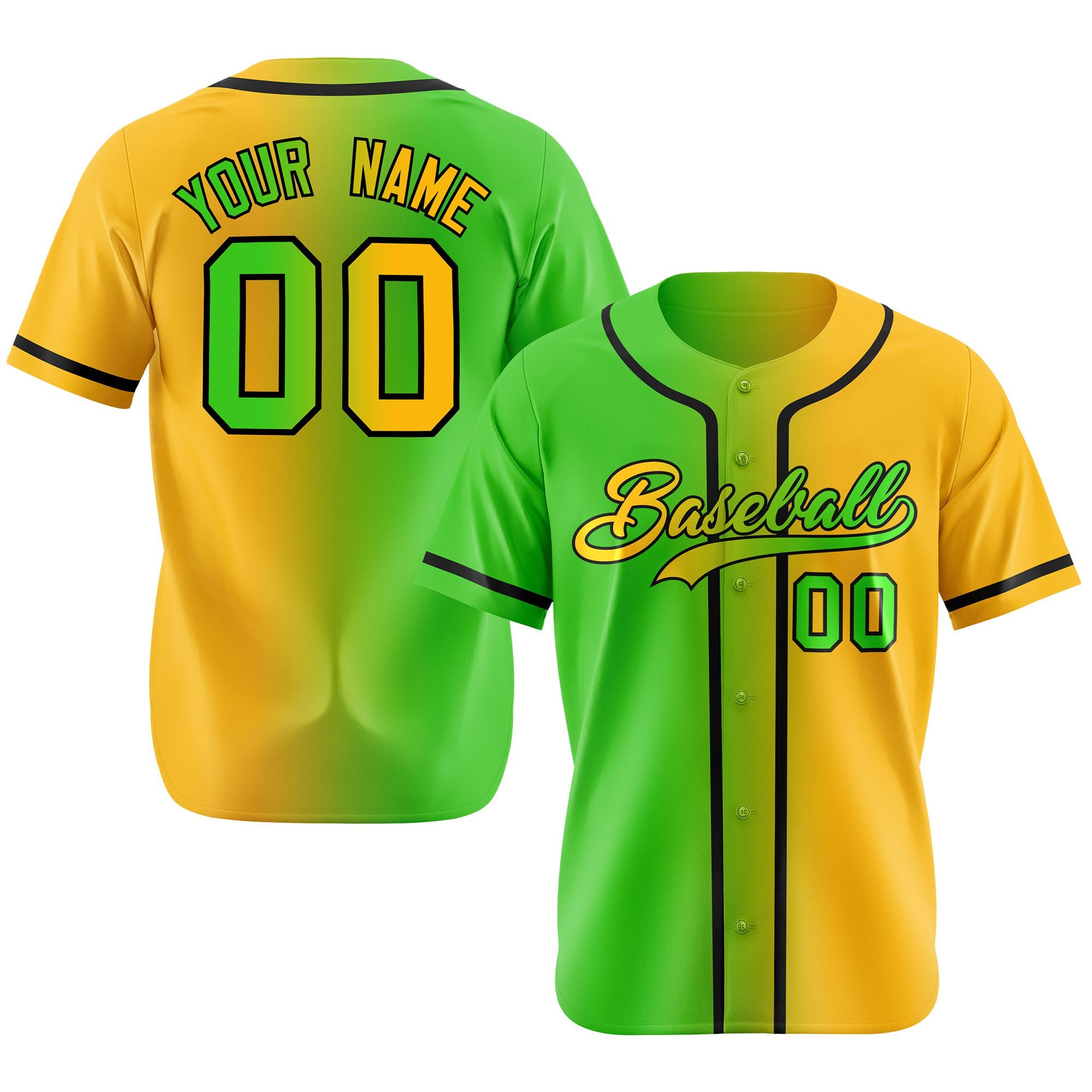 Custom Green Yellow Gradient Style Authentic Baseball Jersey