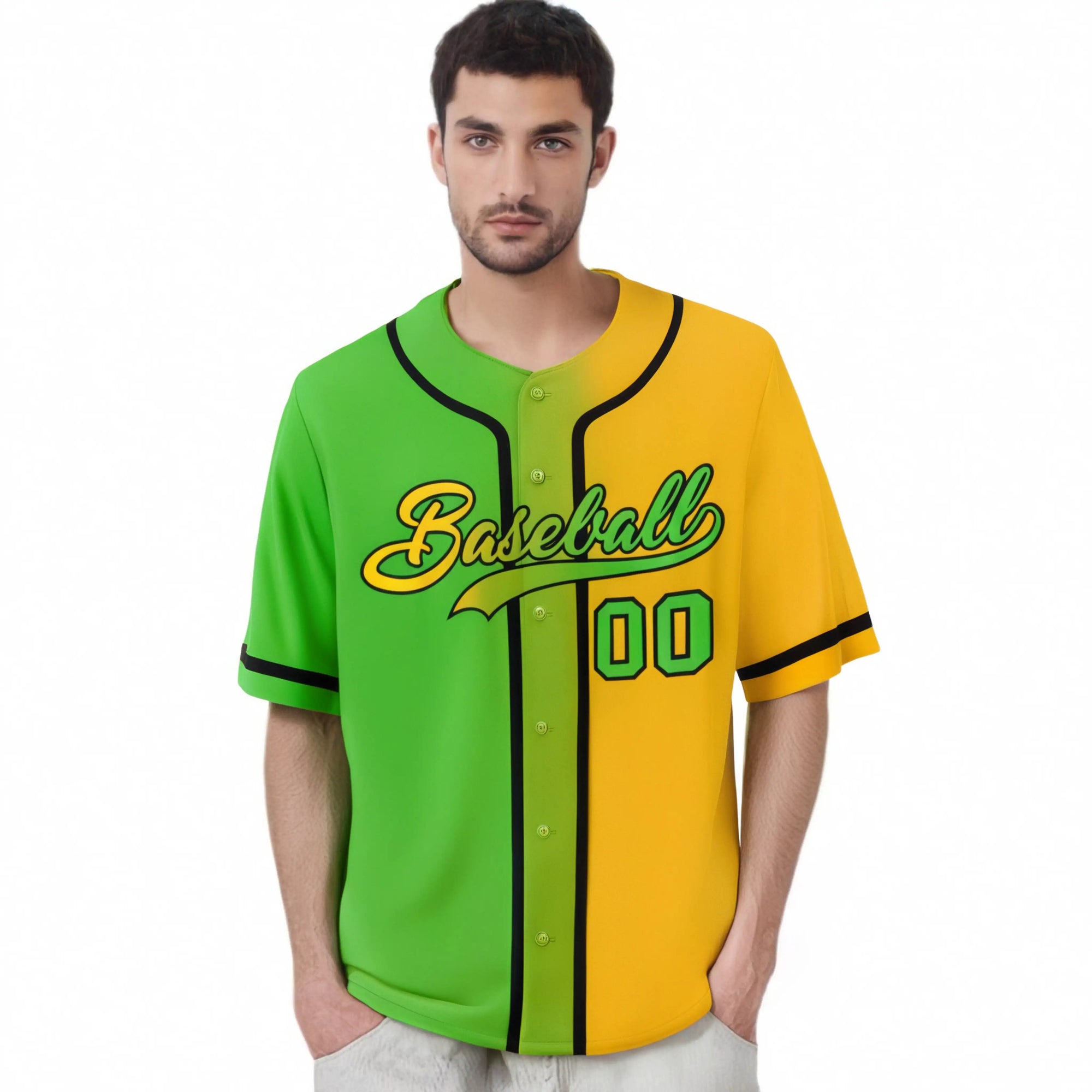 Custom Green Yellow Gradient Style Authentic Baseball Jersey