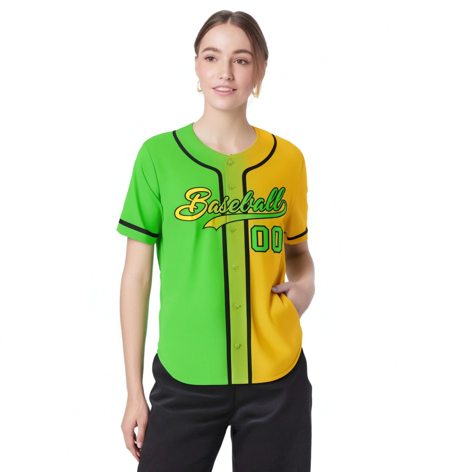 Custom Green Yellow Gradient Style Authentic Baseball Jersey