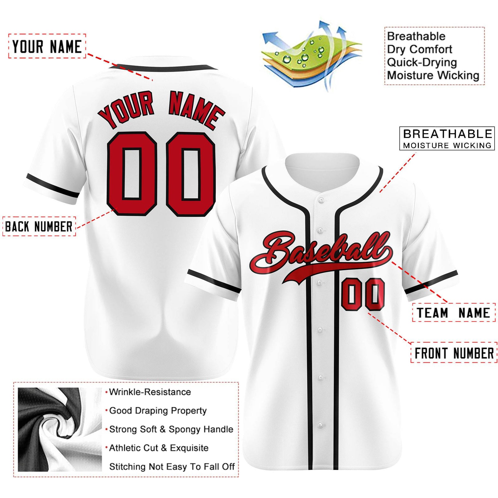 Custom White Red-Black Classic Style Authentic Baseball Jersey