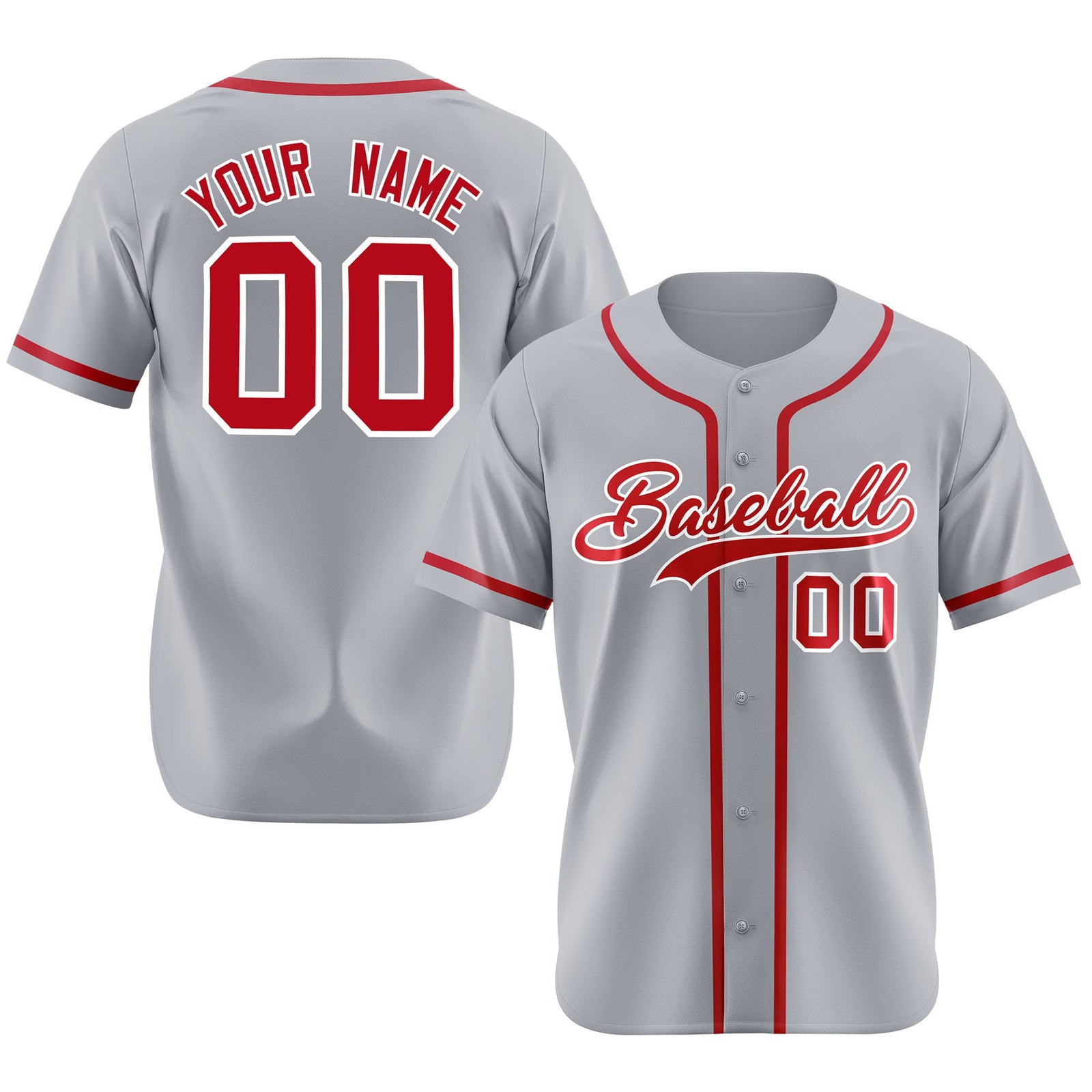 Custom Gray Red-White Classic Style Authentic Baseball Jersey