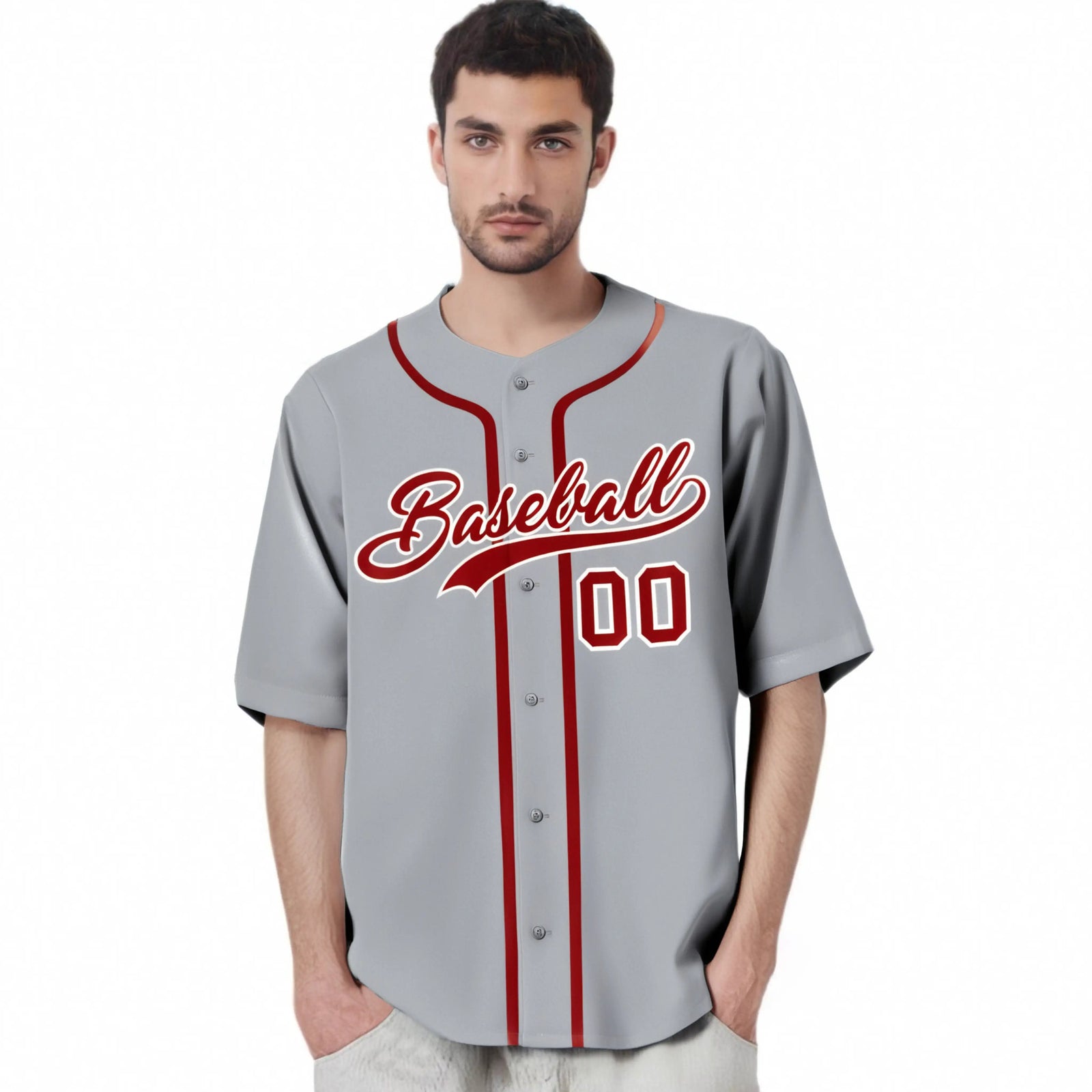 Custom Gray Red-White Classic Style Authentic Baseball Jersey
