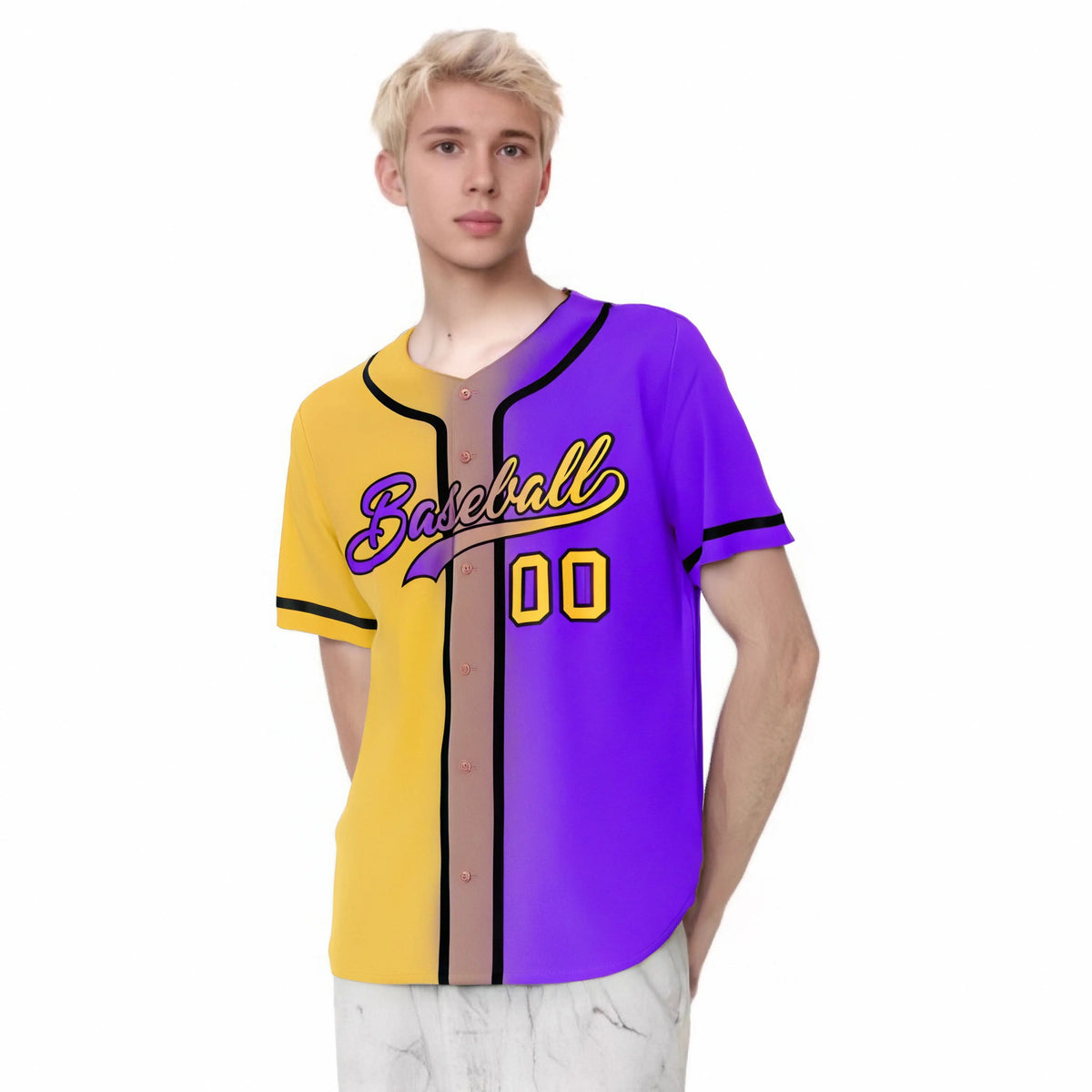 Custom Yellow Purple Gradient Style Authentic Baseball Jersey
