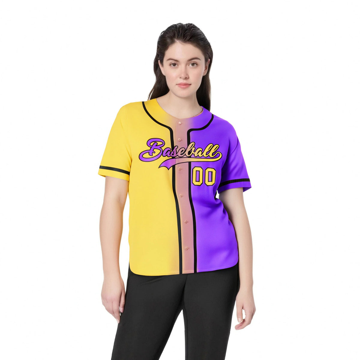 Custom Yellow Purple Gradient Style Authentic Baseball Jersey