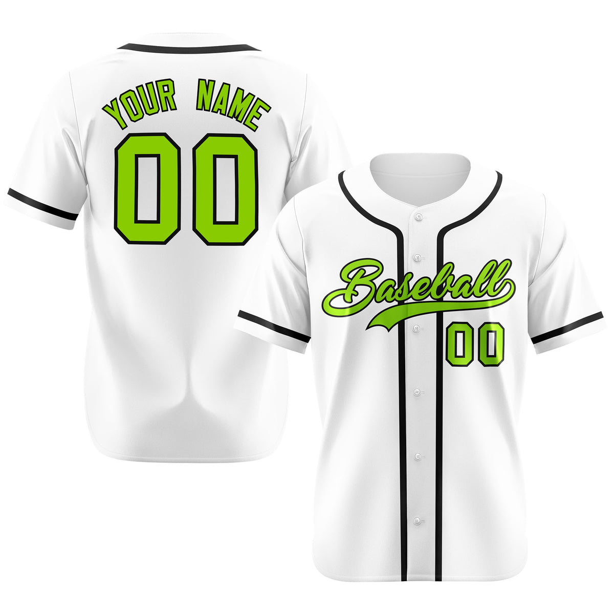 Custom White Neon Green-Black Classic Style Authentic Baseball Jersey