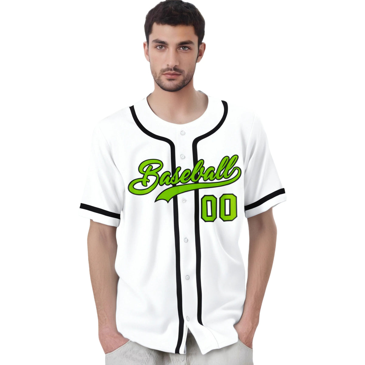 Custom White Neon Green-Black Classic Style Authentic Baseball Jersey