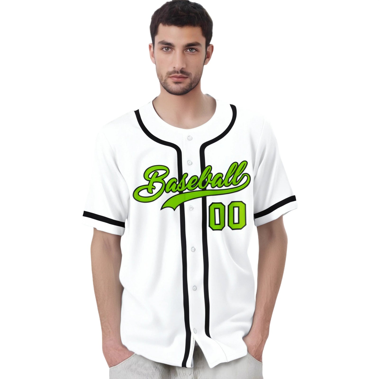 Custom White Neon Green-Black Classic Style Authentic Baseball Jersey