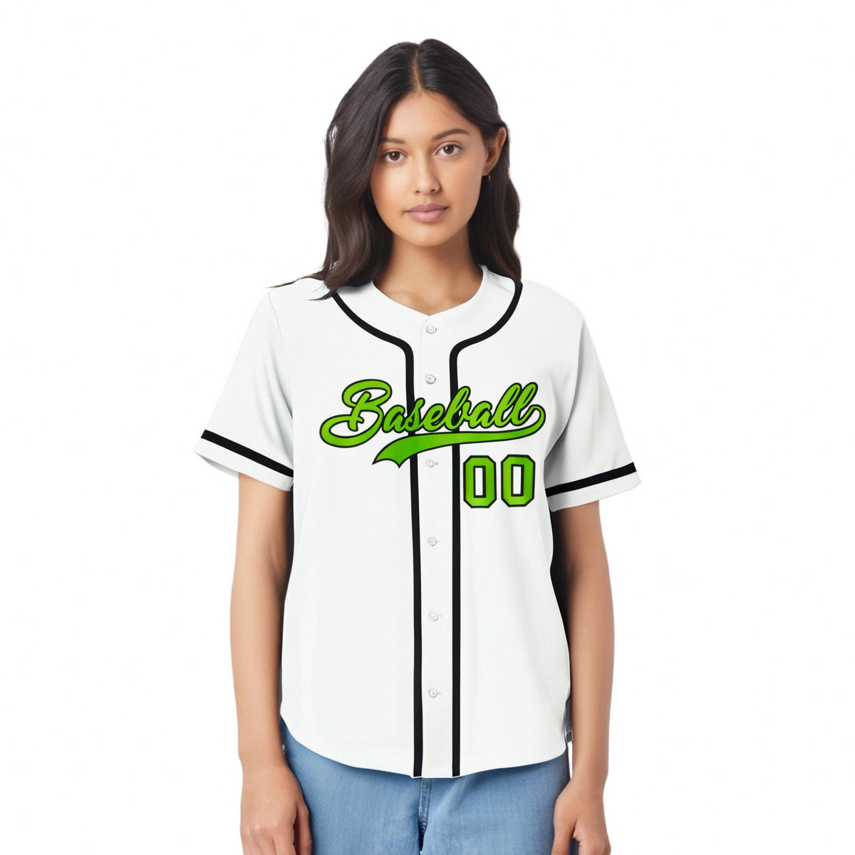 Custom White Neon Green-Black Classic Style Authentic Baseball Jersey