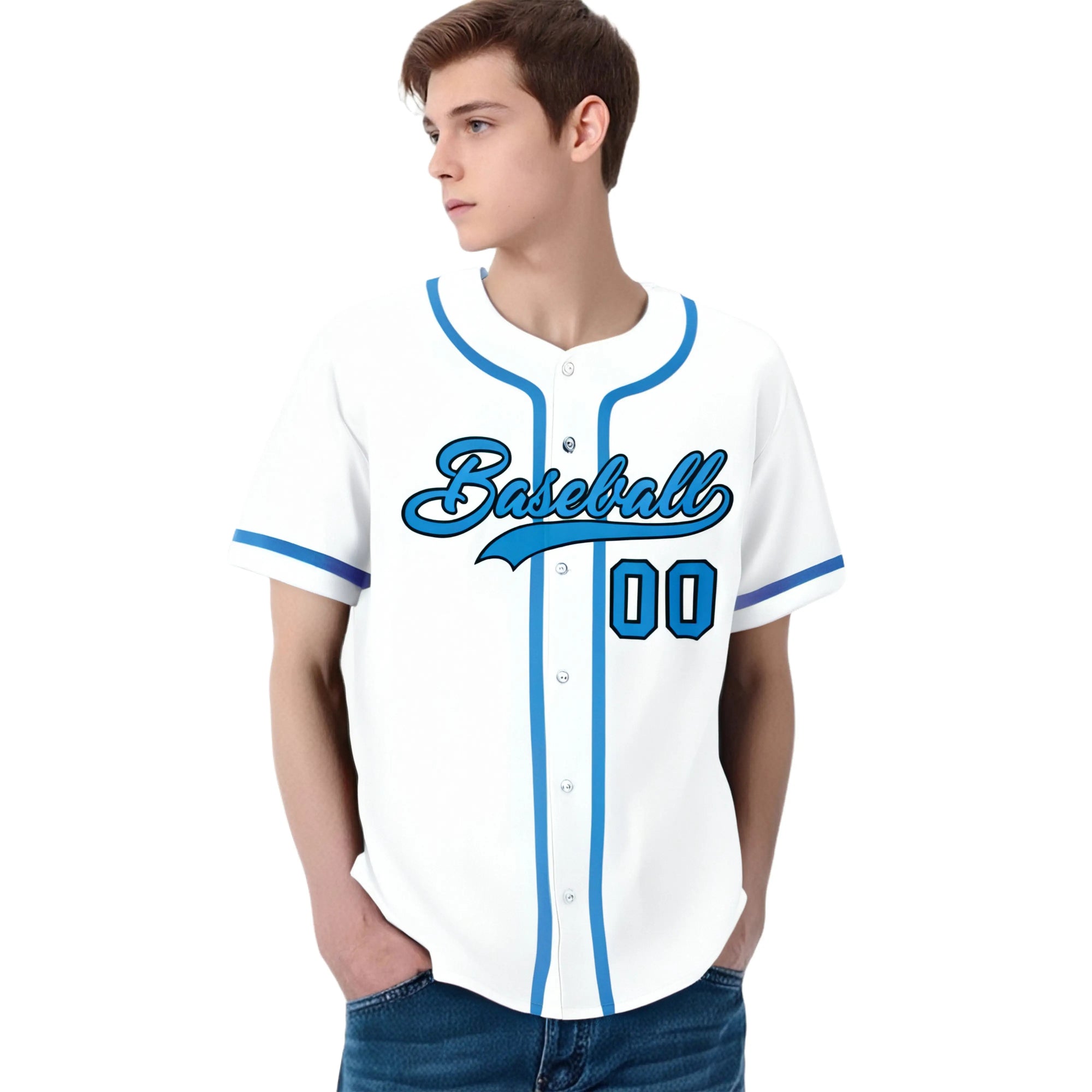 Custom White Powder Blue Classic Style Authentic Baseball Jersey