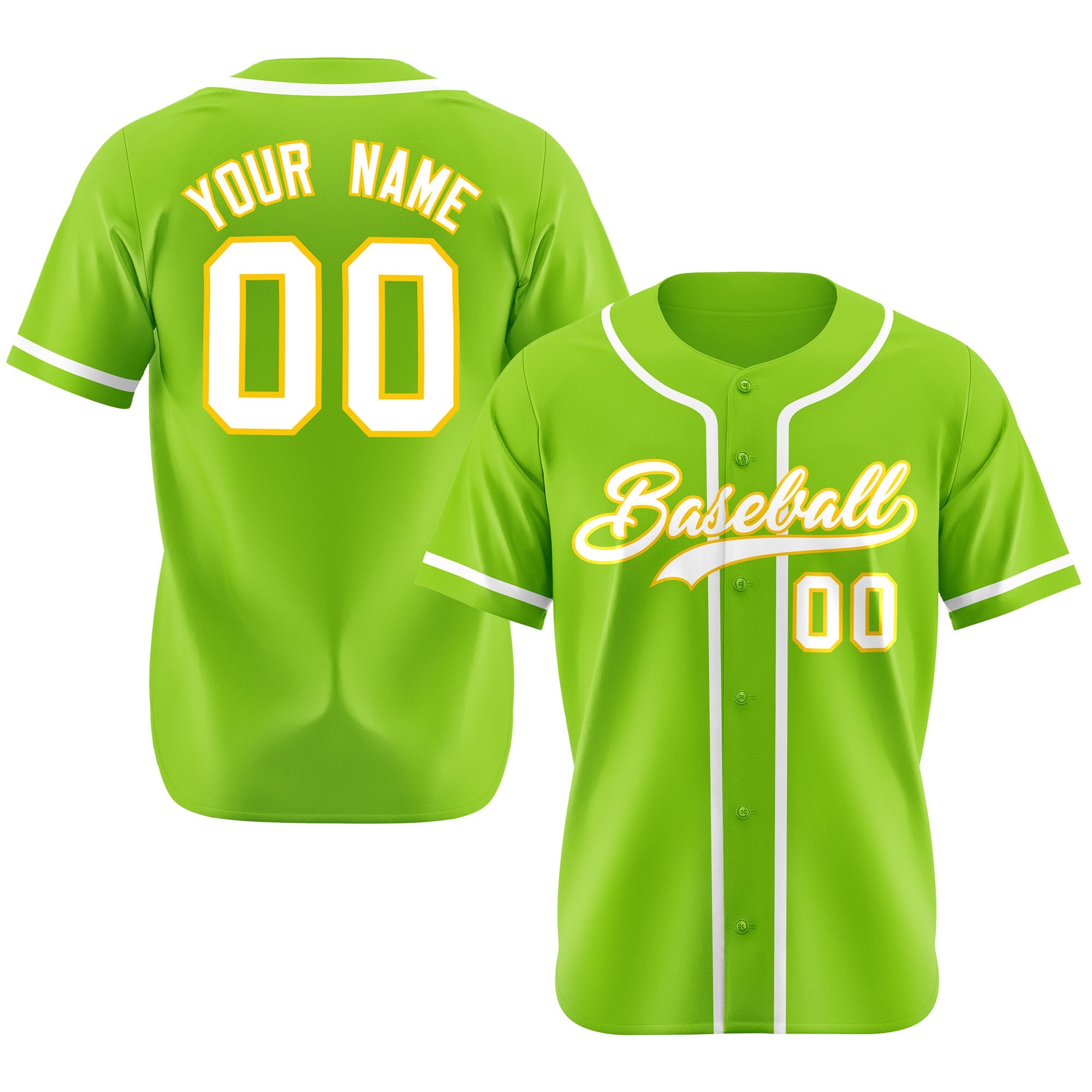 Custom Neon Green White Classic Style Authentic Baseball Jersey